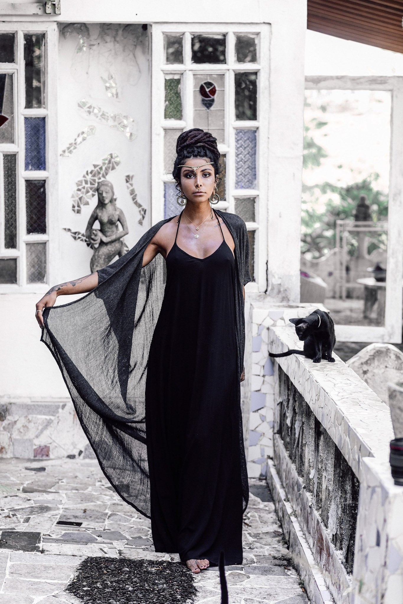 Grey Boho Kimono Cover Up, Boho Bamboo Mantle - AYA Sacred Wear