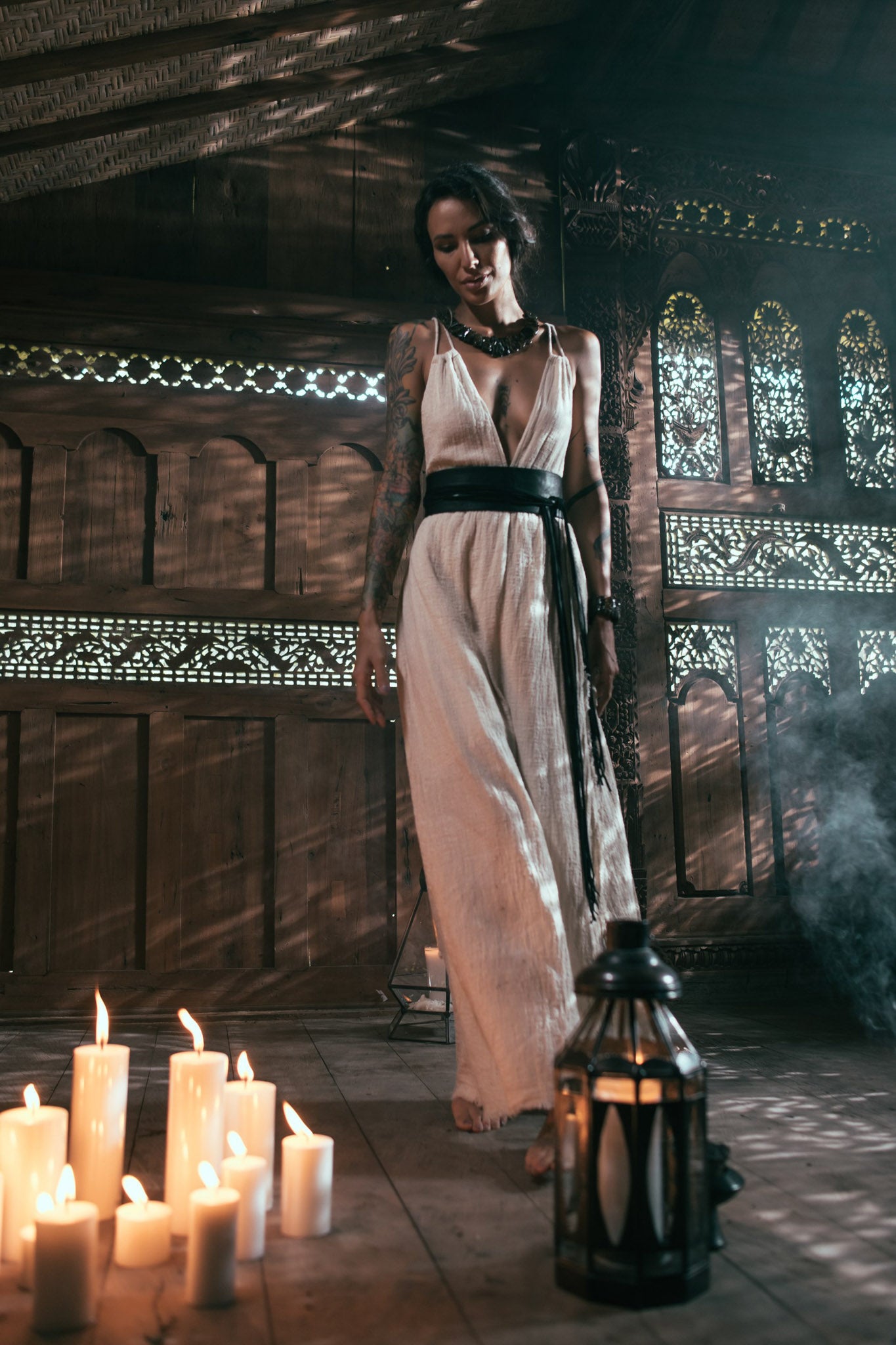 Off-White Boho Wedding Dress with Open Back - AYA Sacred Wear
