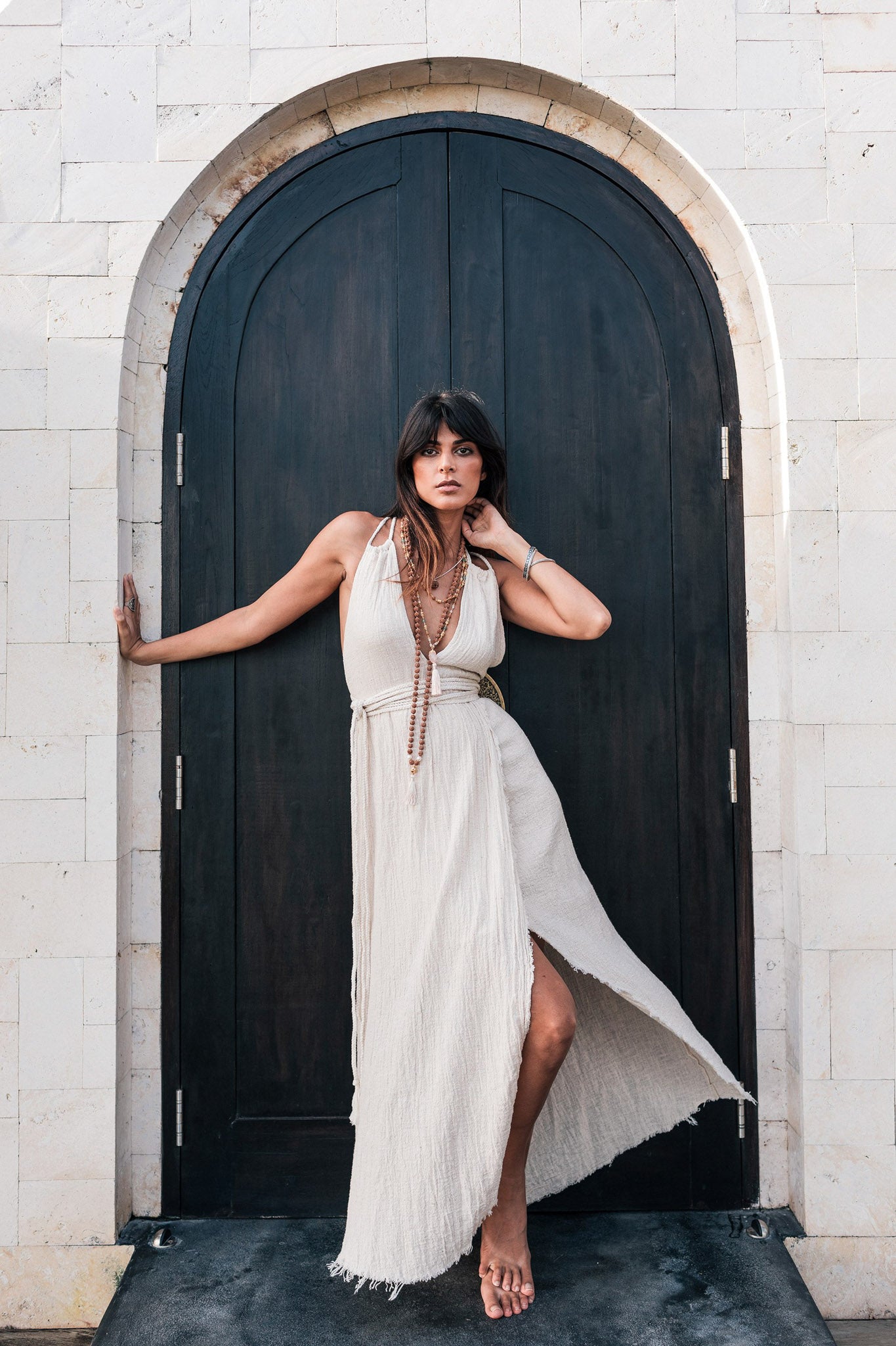 Off-White Boho Wedding Dress with Open Back - AYA Sacred Wear
