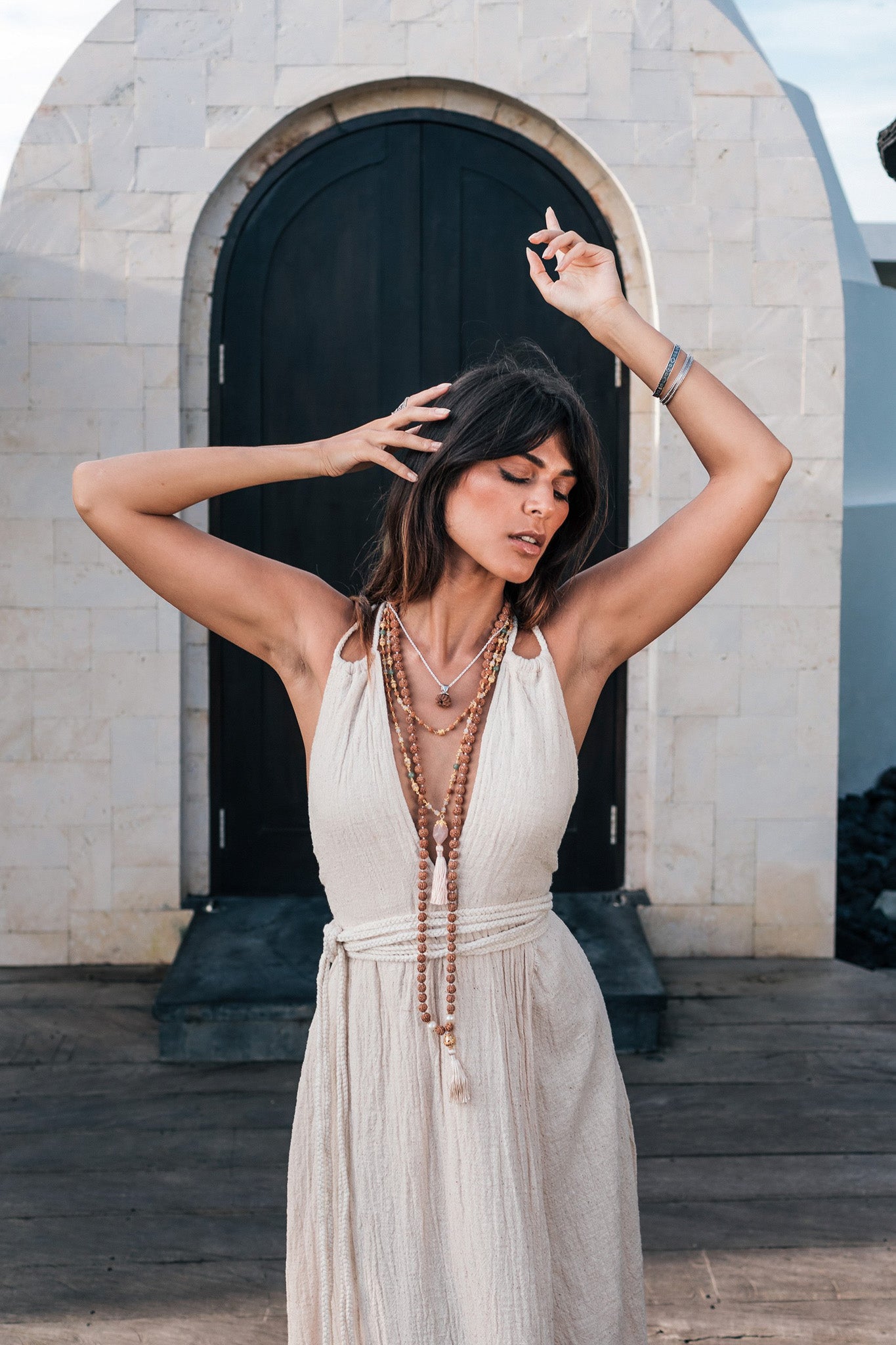 Off-White Boho Wedding Dress with Open Back - AYA Sacred Wear