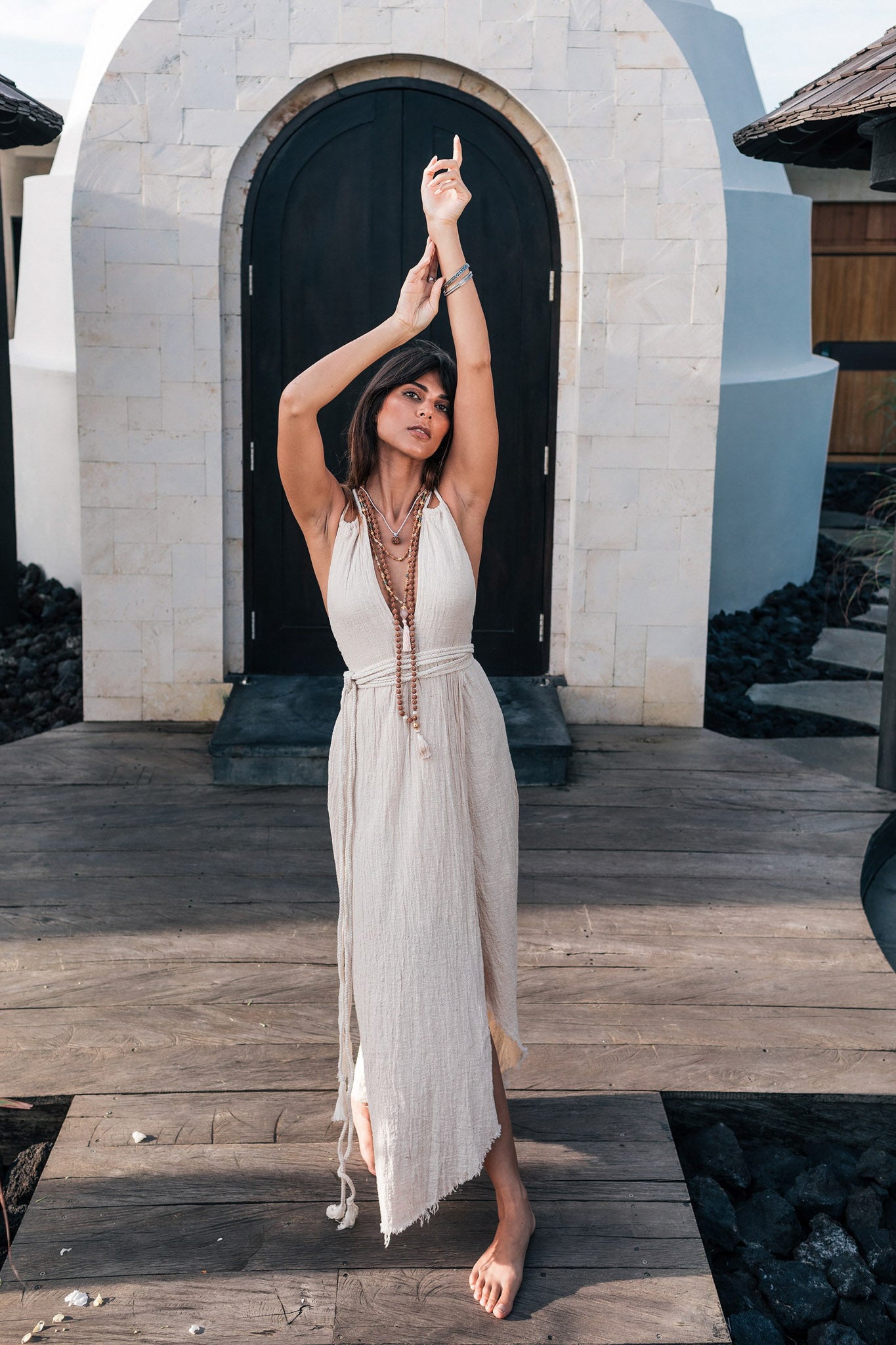 Off-White Boho Wedding Dress with Open Back - AYA Sacred Wear