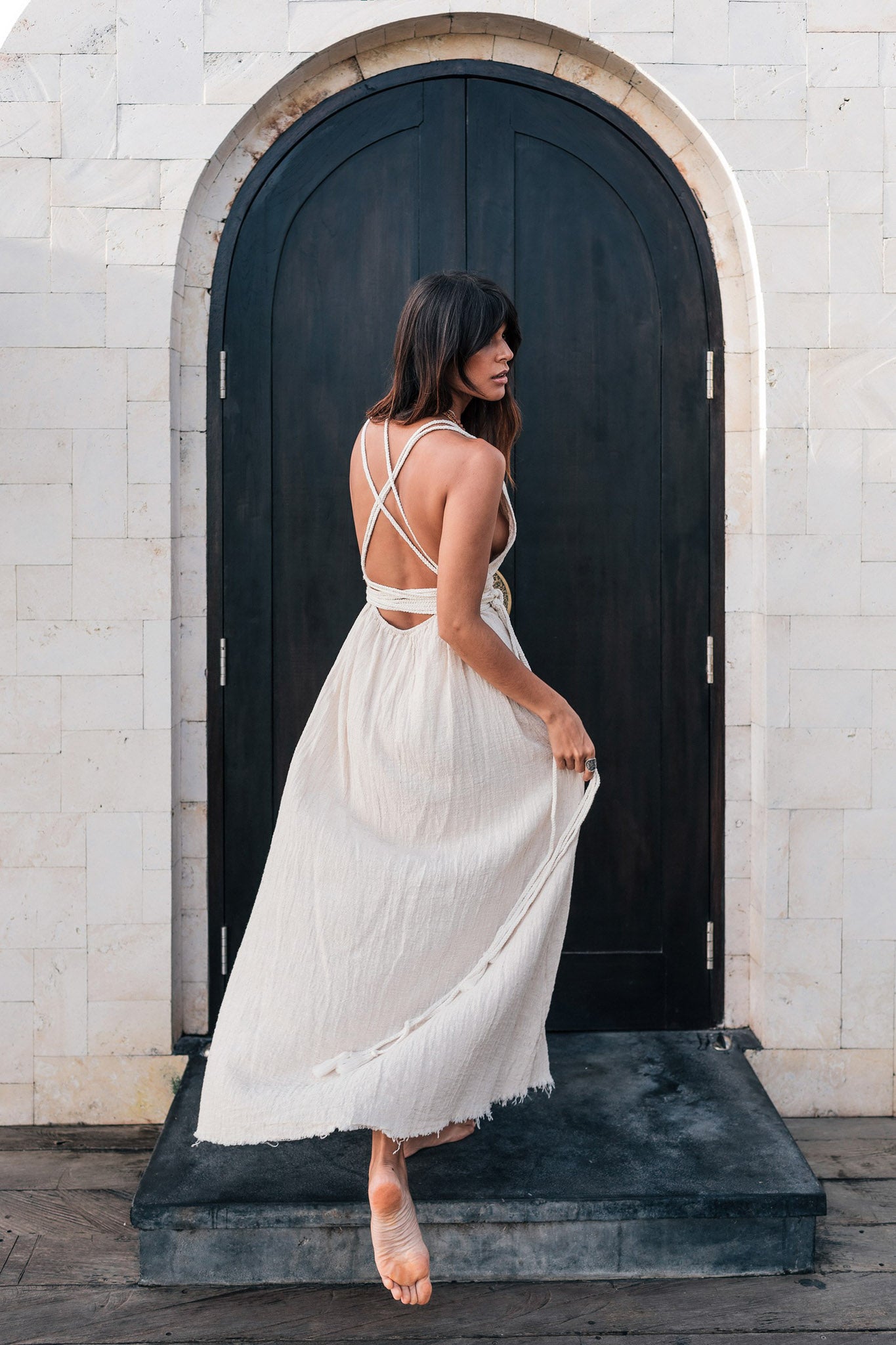Off-White Boho Wedding Dress with Open Back - AYA Sacred Wear