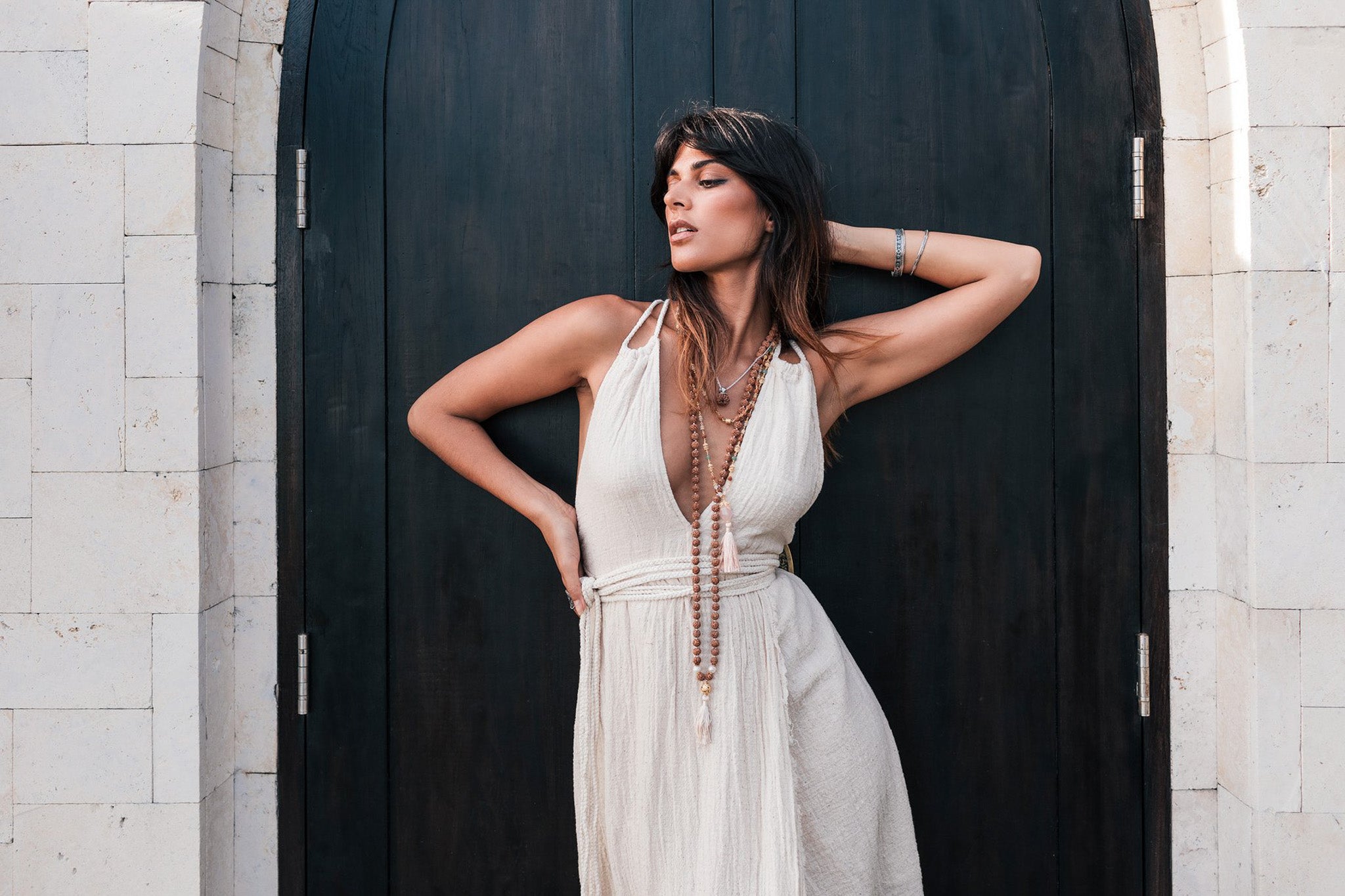 Off-White Boho Wedding Dress with Open Back - AYA Sacred Wear