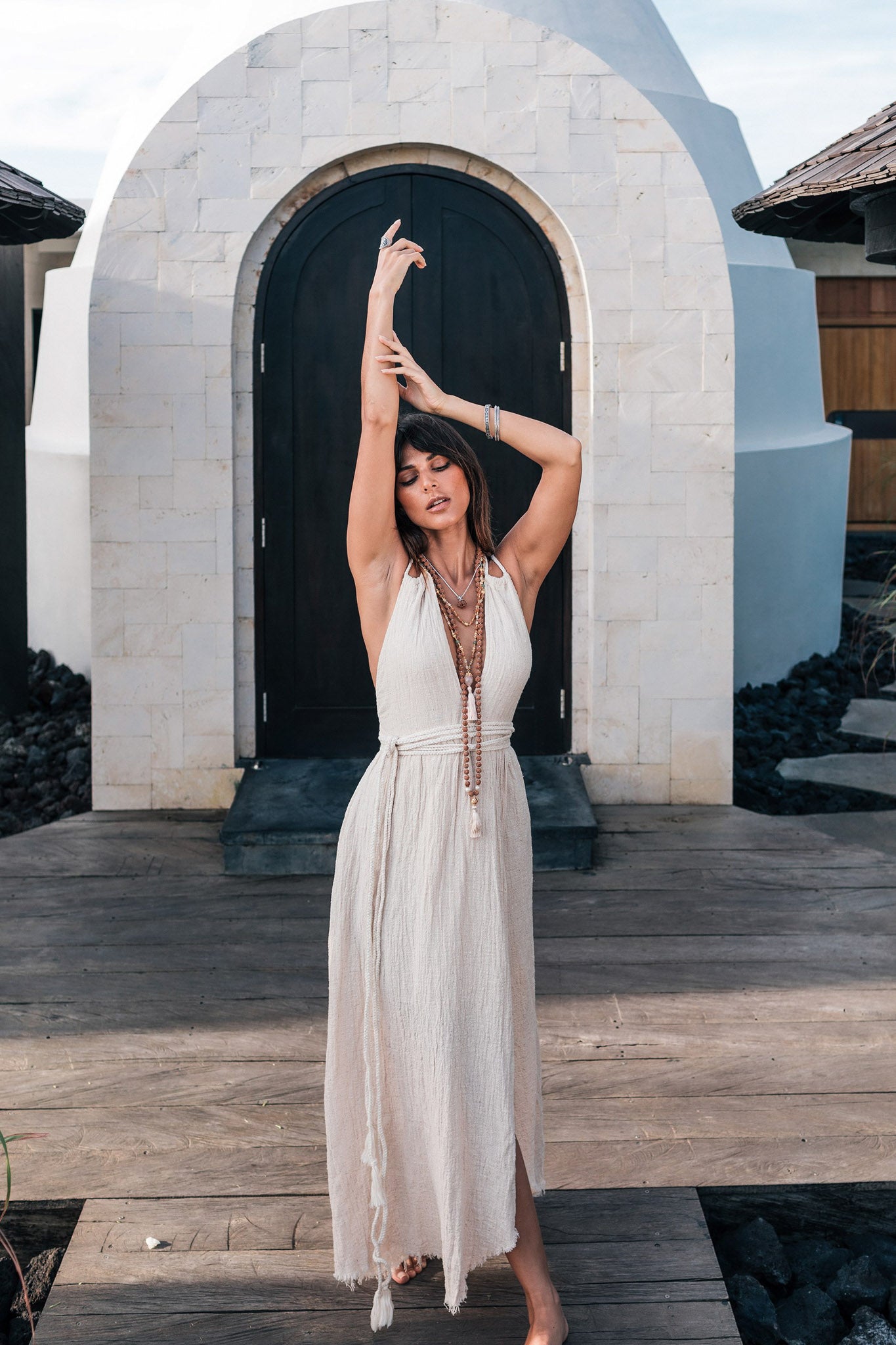 Off-White Boho Wedding Dress with Open Back - AYA Sacred Wear