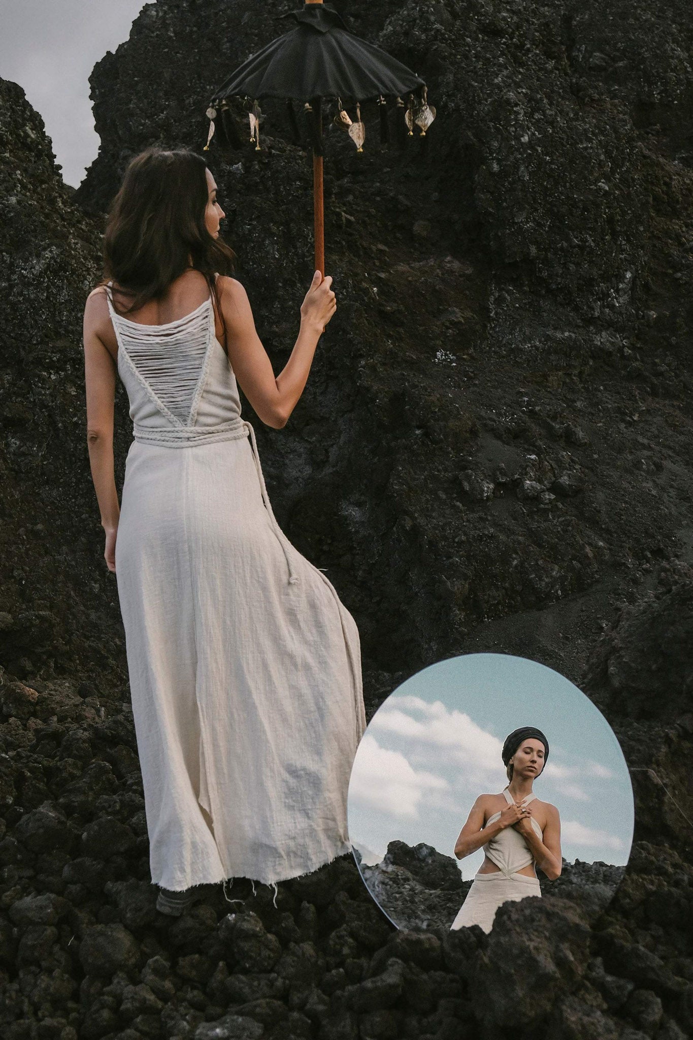 Off-White Handwoven Wrap Maxi Dress with Hand Loomed Back - AYA sacred wear