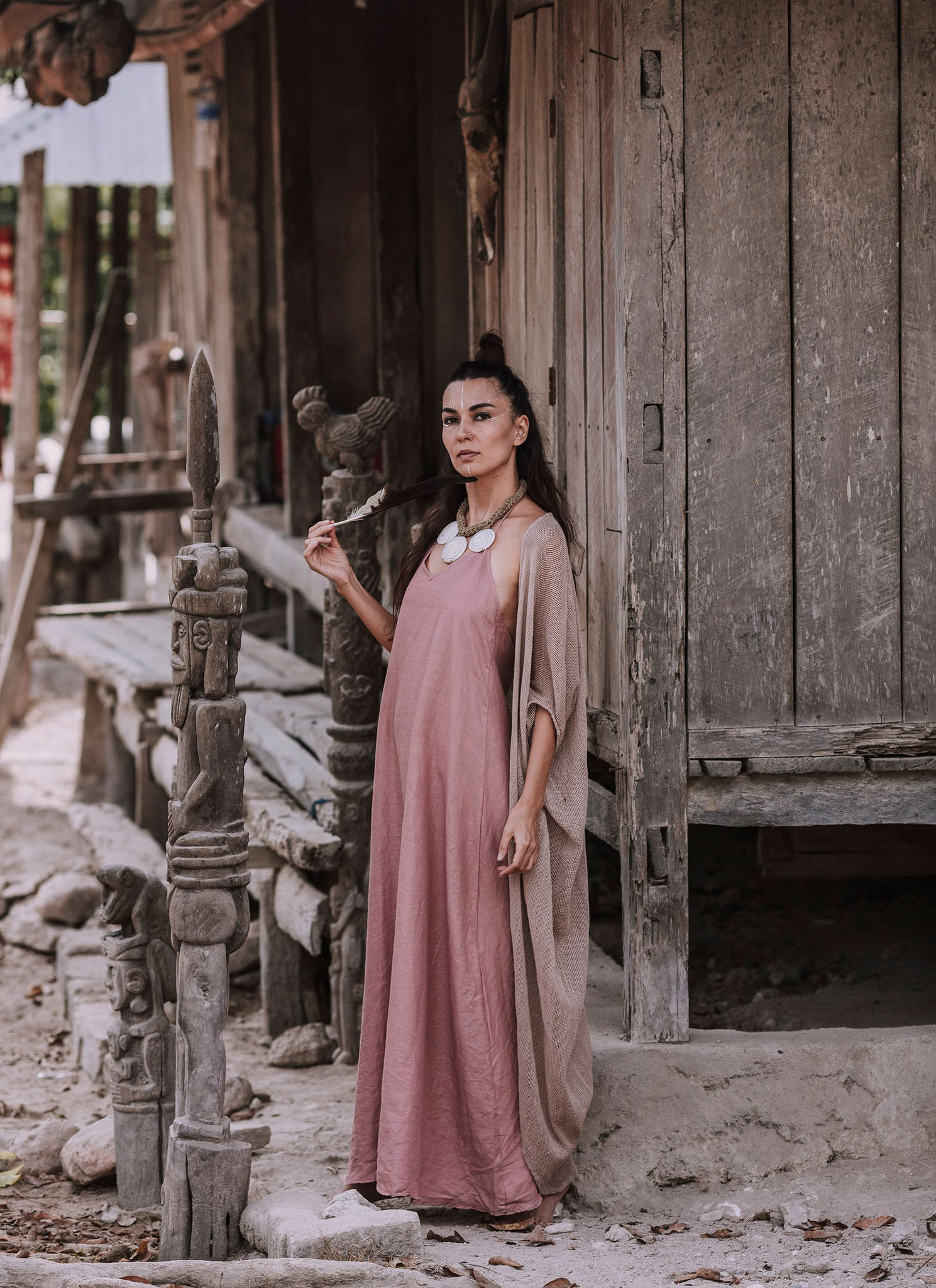 Pink Linen Boho Bridesmaid Slip Dress by AYA Sacred Wear