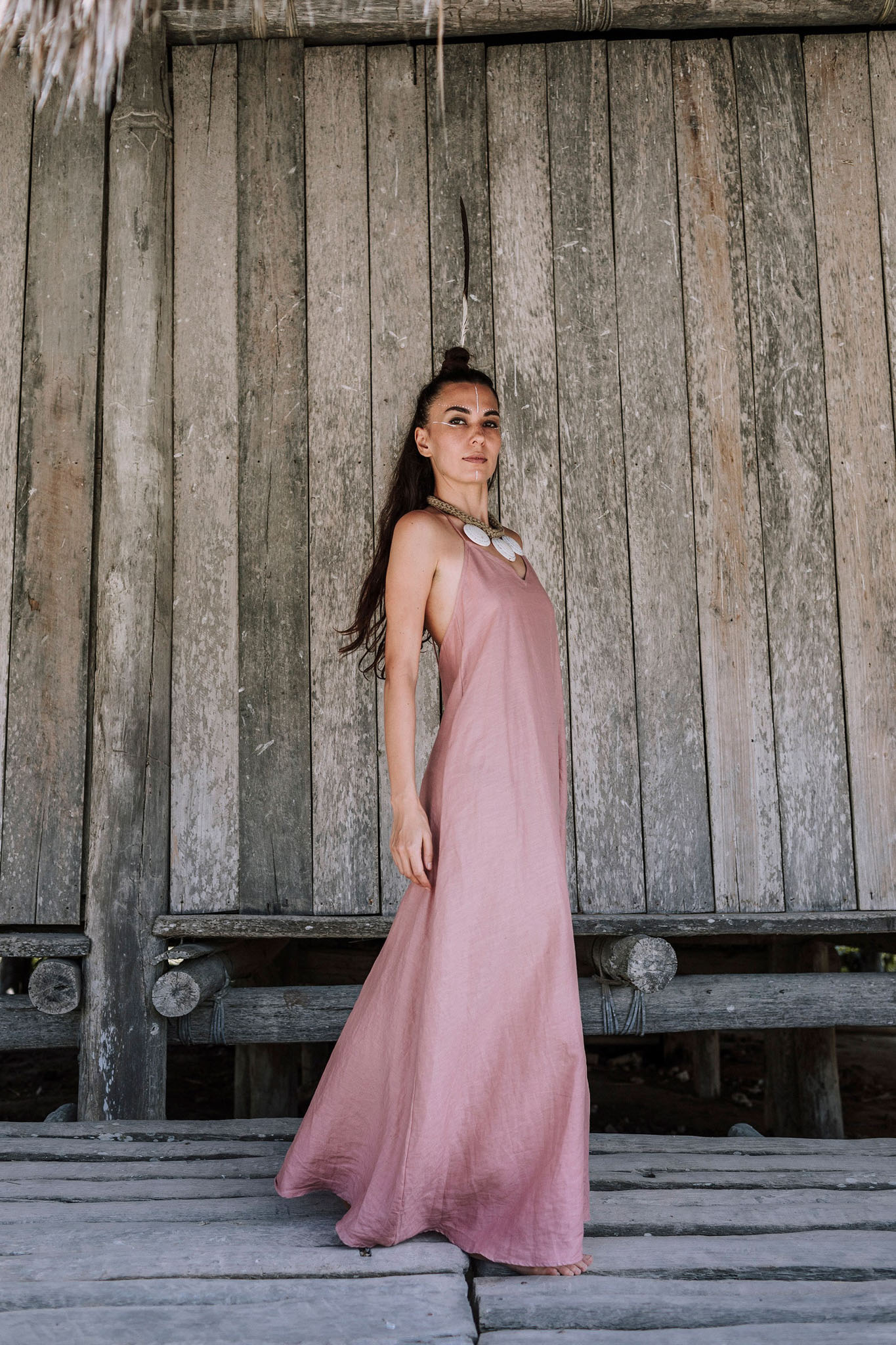 Pink Linen Boho Bridesmaid Slip Dress by AYA Sacred Wear
