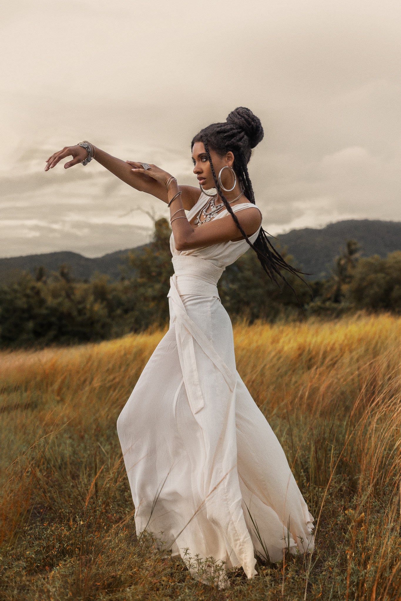 A beautiful Off white boho jumpsuit for women, created with both style and comfort in mind, made with silk and cotton.