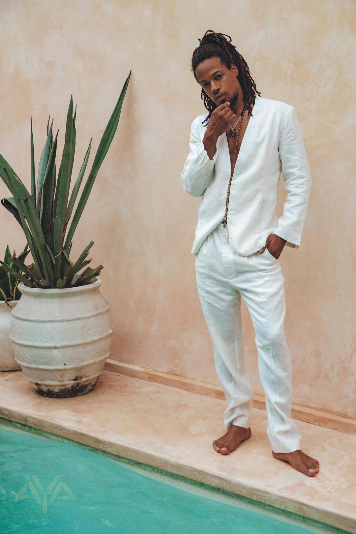 White Linen Blazer Jacket for Men by AYA Sacred Wear