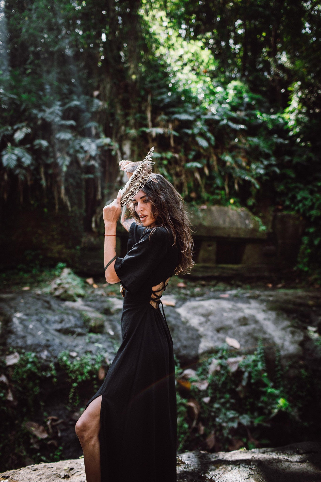 Black Boho Dress with Open Back, Organic Cotton Dress - AYA Sacred Wear