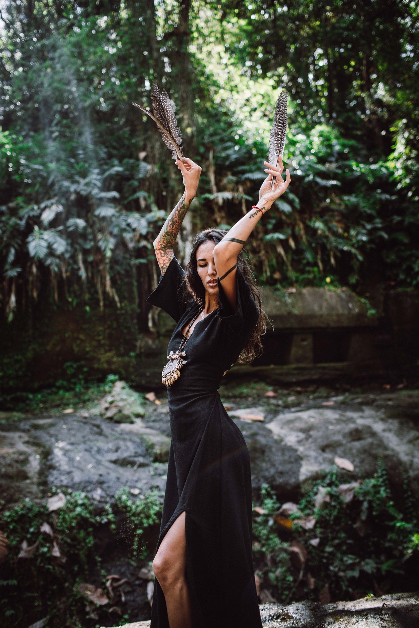 Black Boho Dress with Open Back, Organic Cotton Dress - AYA Sacred Wear