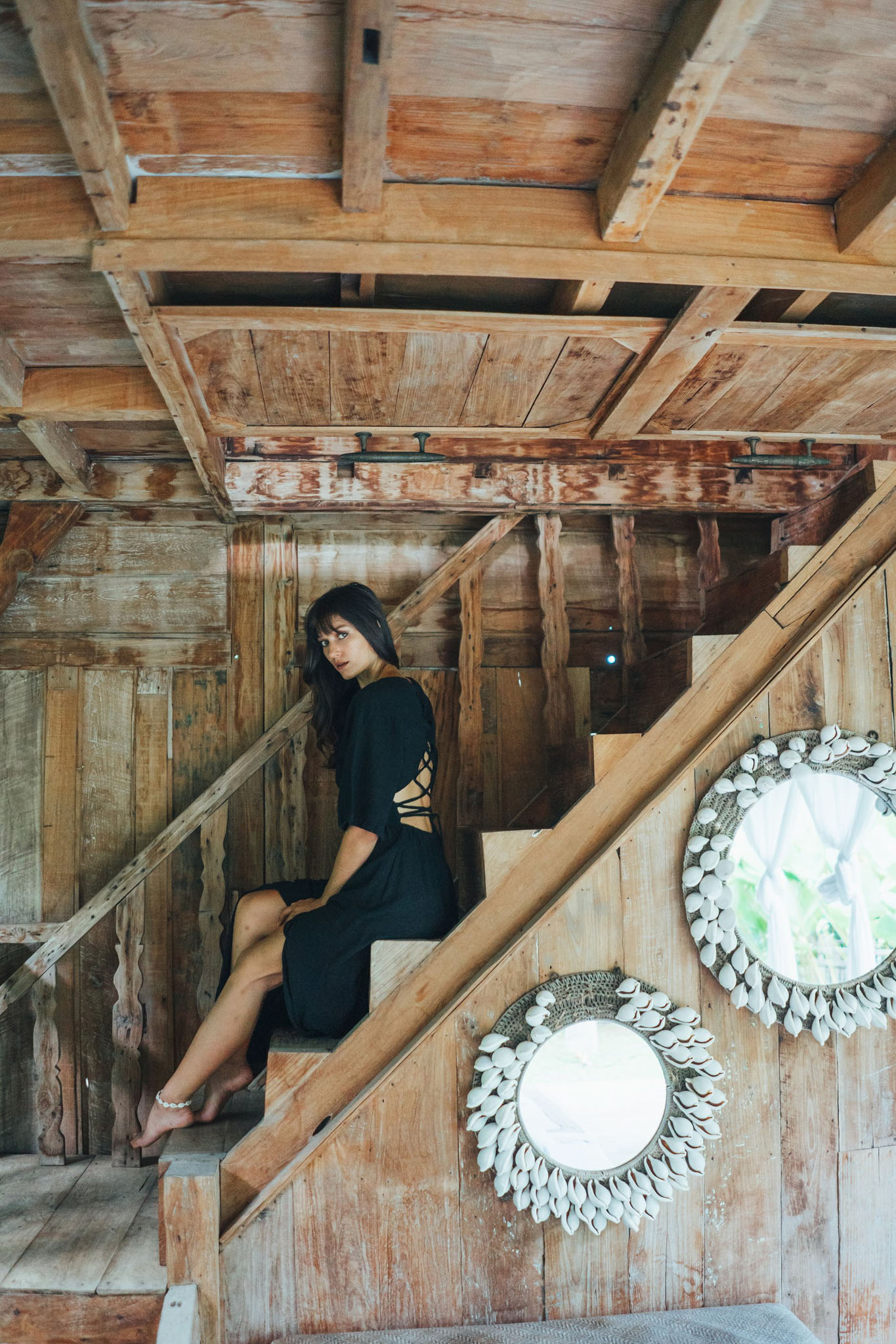 Black Boho Dress with Open Back, Organic Cotton Dress - AYA Sacred Wear