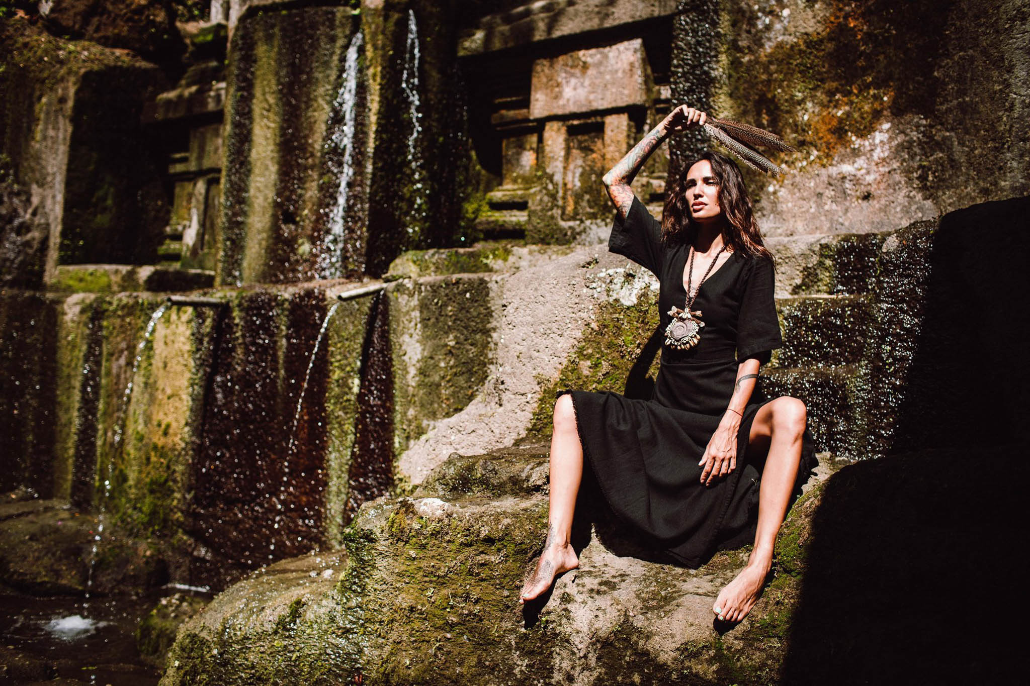 Black Boho Dress with Open Back, Organic Cotton Dress - AYA Sacred Wear