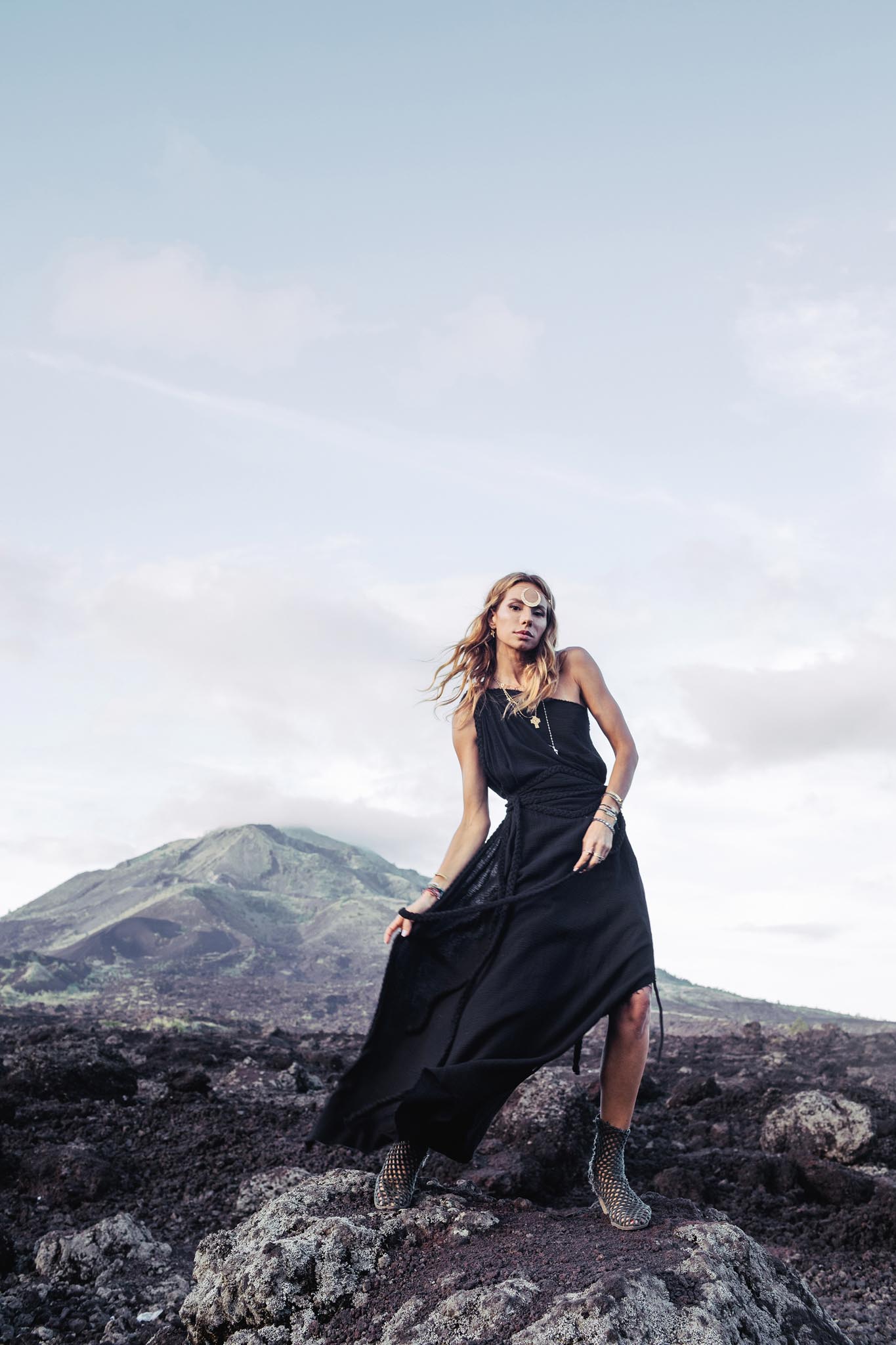 Organic Black Boho One Shoulder Dress, Black Wedding Dress - AYA Sacred Wear
