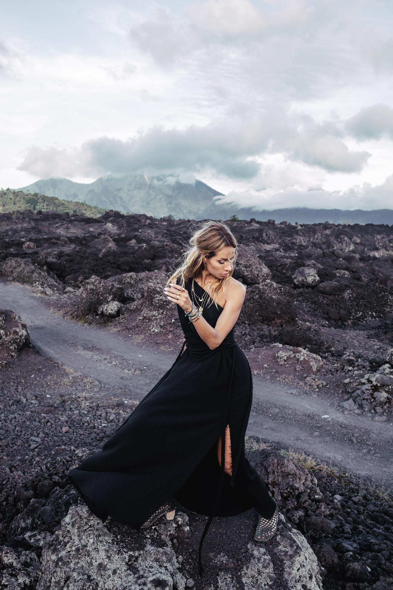 Organic Black Boho One Shoulder Dress, Black Wedding Dress - AYA Sacred Wear