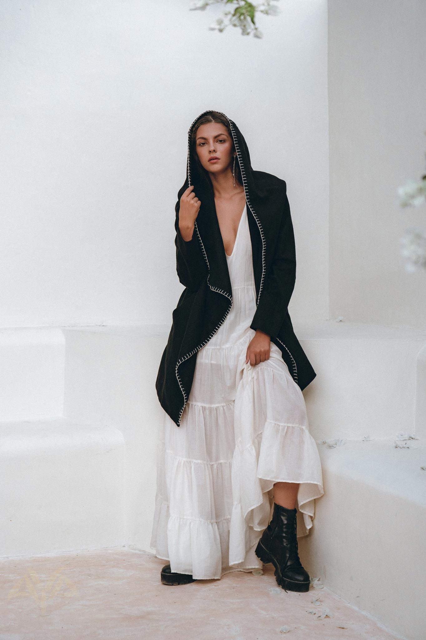 Boho Hoody Cardigan for Women, Black Boho Overcoat, Belted Wrap Cardigan - AYA Sacred Wear