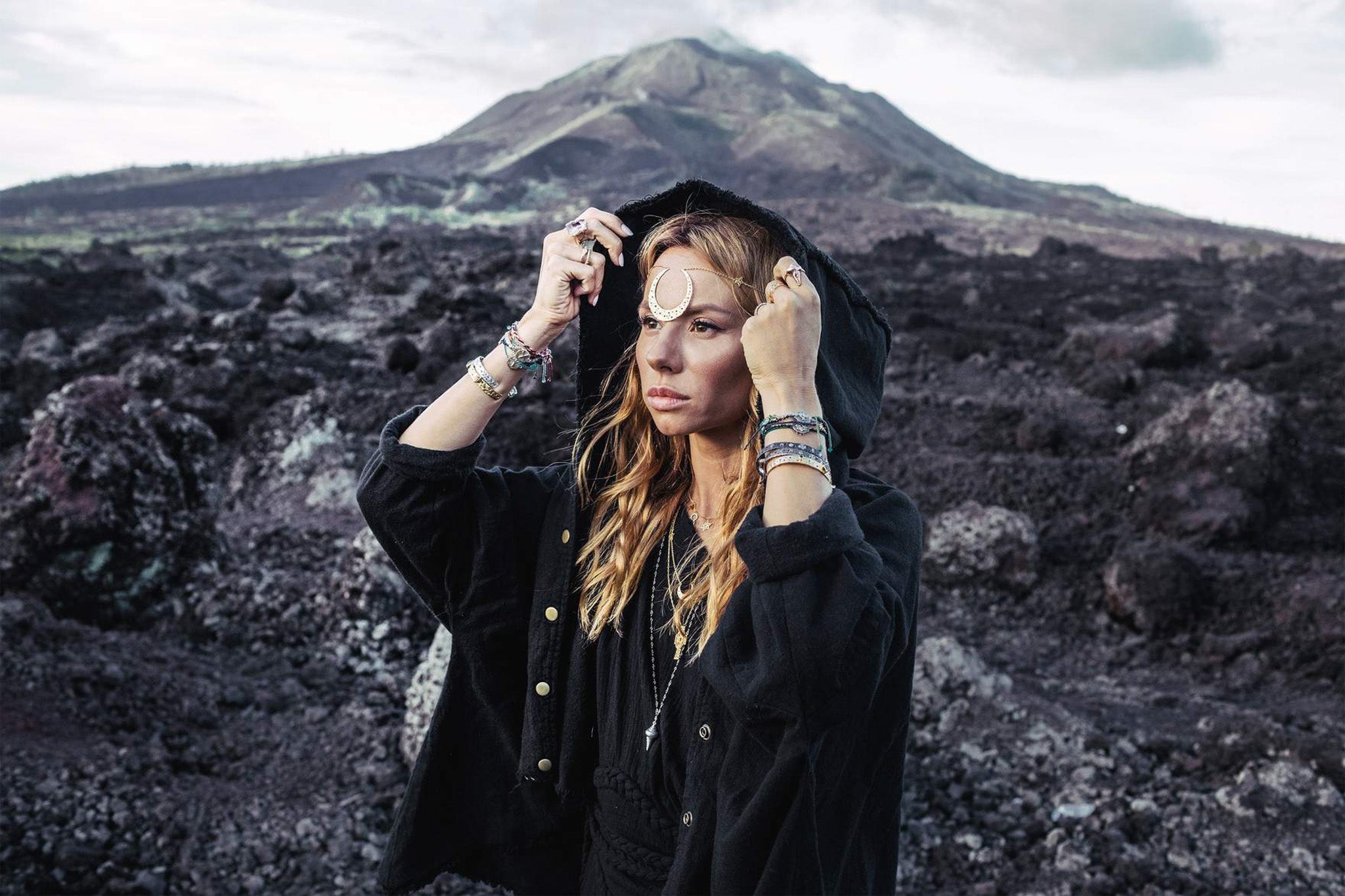 Black Boho Asymmetrical Jacket with Hood - AYA Sacred Wear