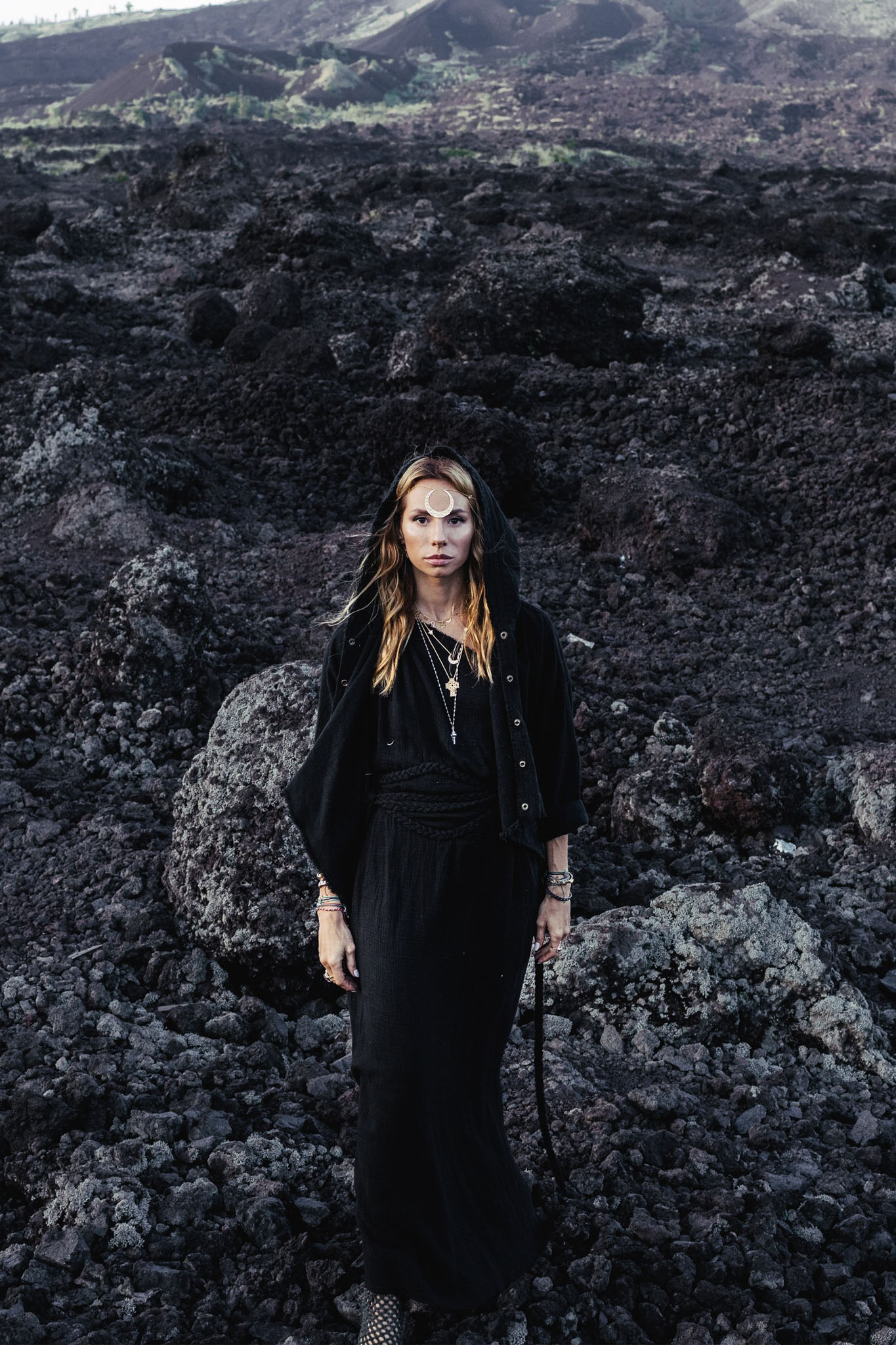 Black Boho Asymmetrical Jacket with Hood - AYA Sacred Wear