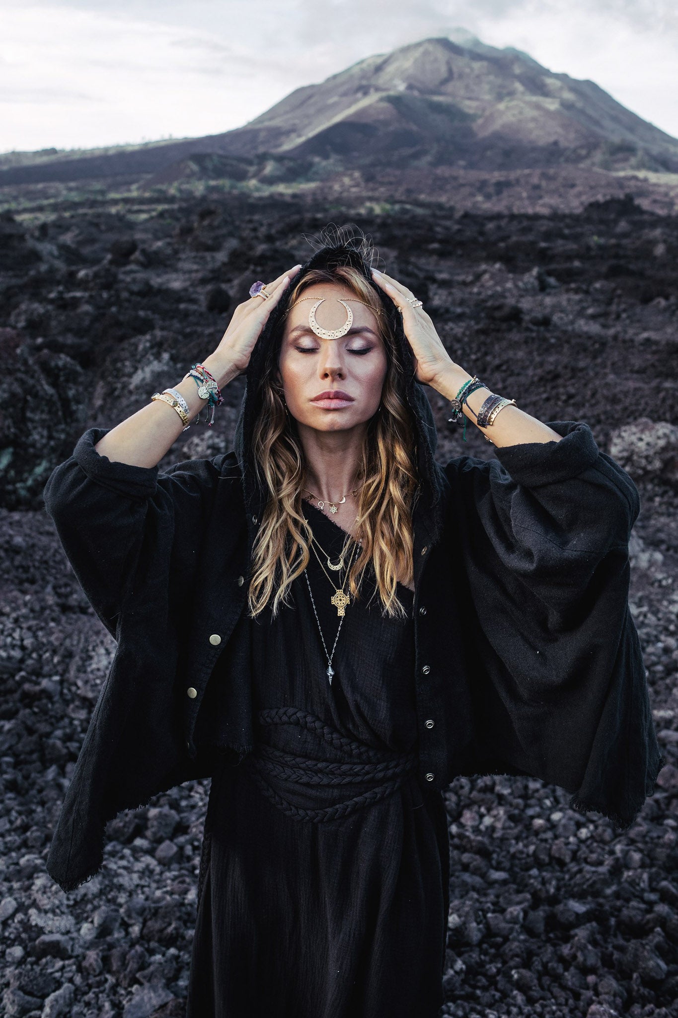 Black Boho Asymmetrical Jacket with Hood - AYA Sacred Wear