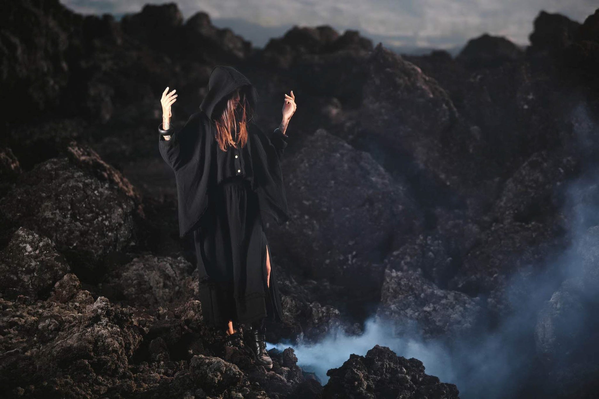 Black Boho Asymmetrical Jacket with Hood - AYA Sacred Wear