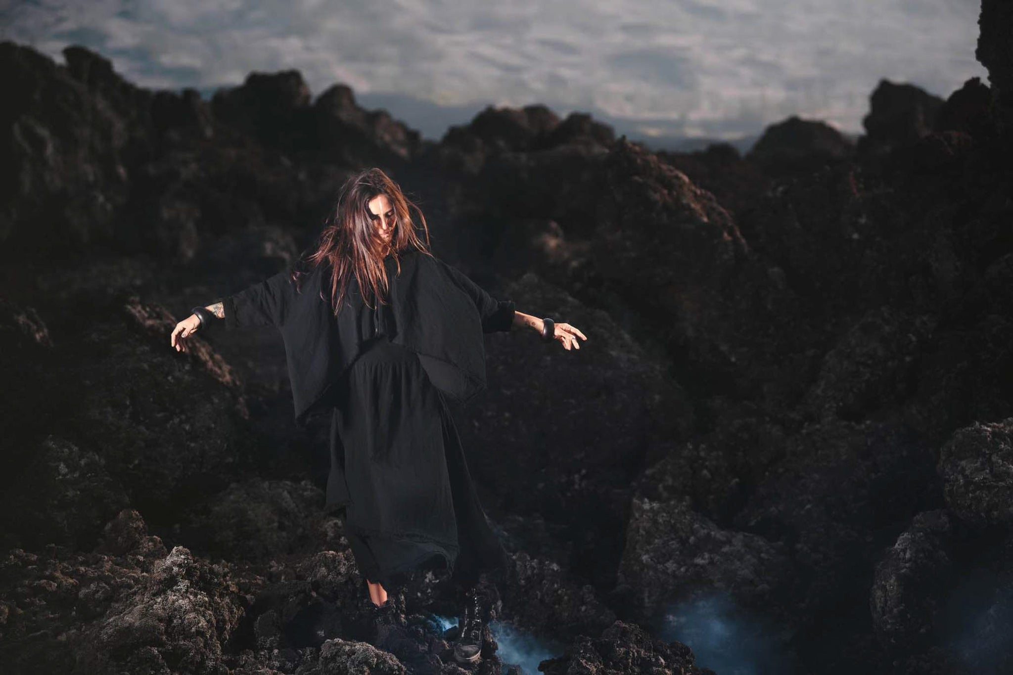 Black Boho Asymmetrical Jacket with Hood - AYA Sacred Wear
