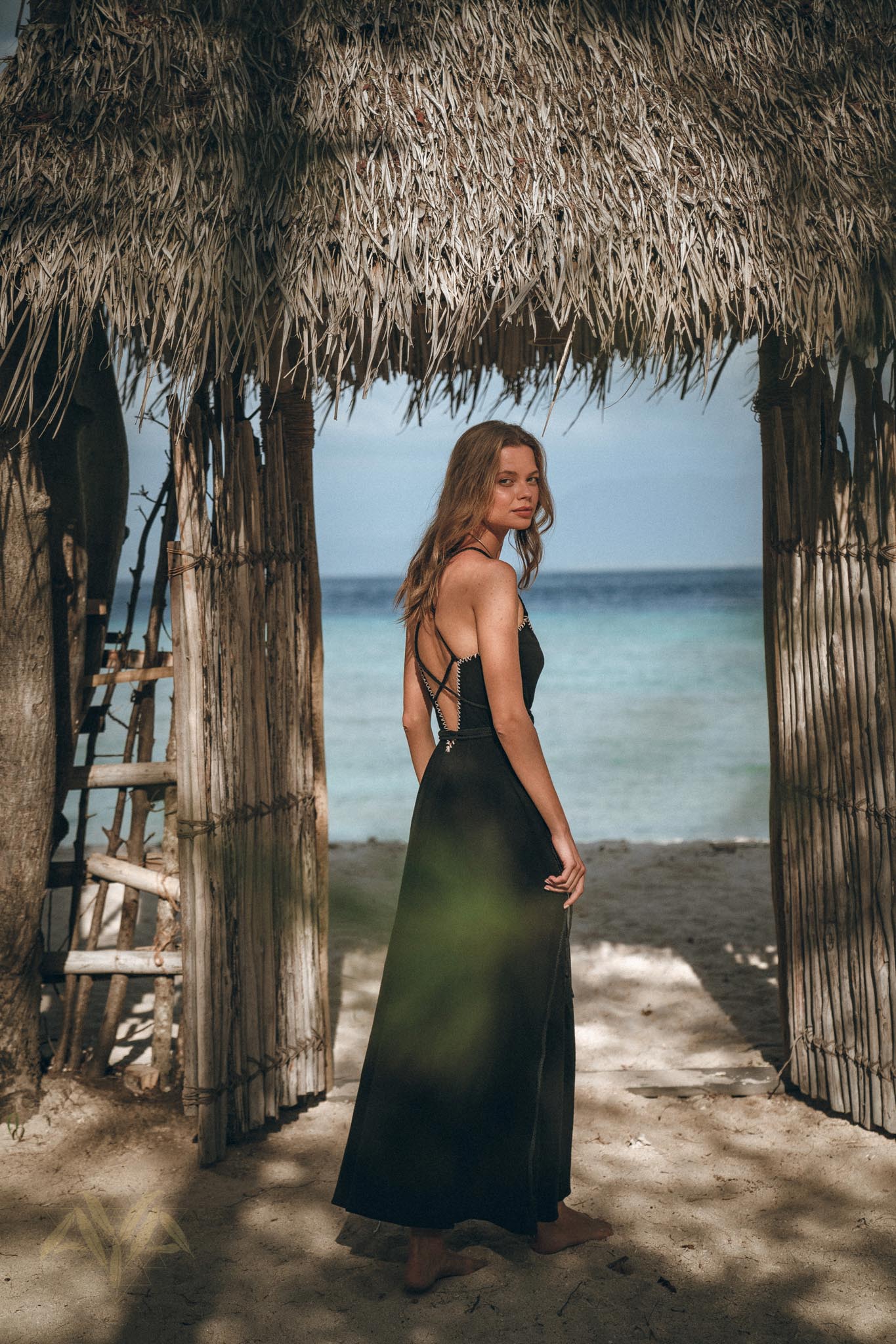 Black Cotton Slip Dress with Hand Embroidery - AYA Sacred Wear