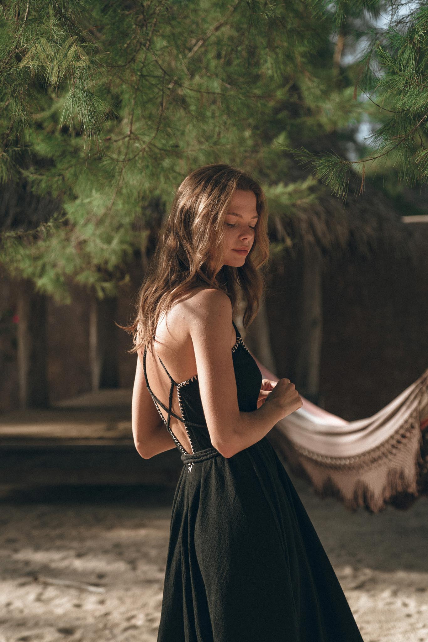 Black Cotton Slip Dress with Hand Embroidery - AYA Sacred Wear