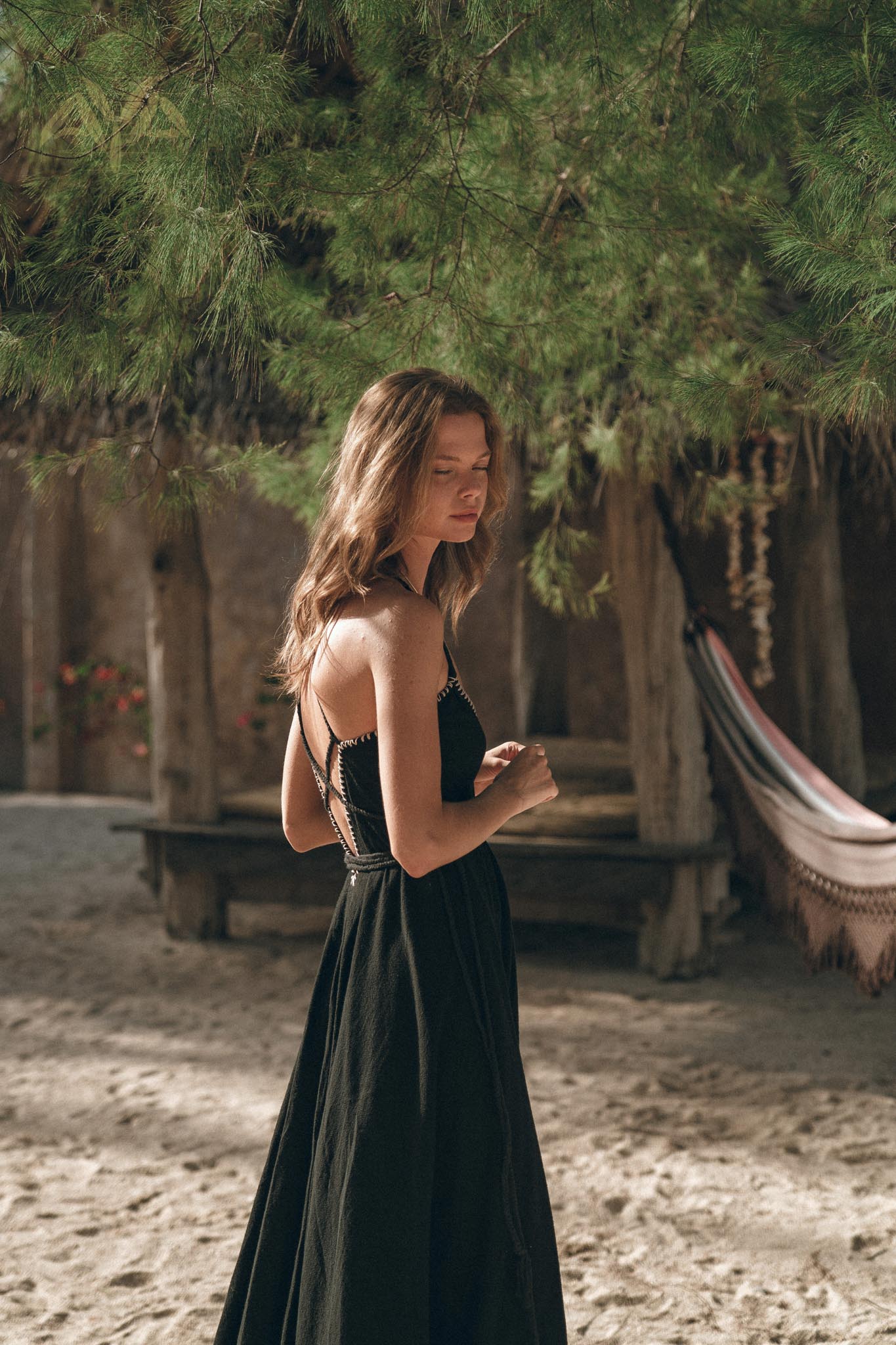 Black Cotton Slip Dress with Hand Embroidery - AYA Sacred Wear