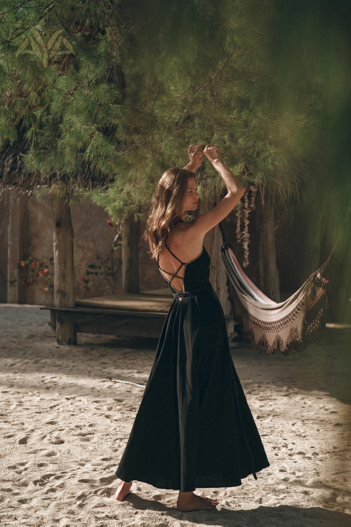 Black Cotton Slip Dress with Hand Embroidery - AYA Sacred Wear