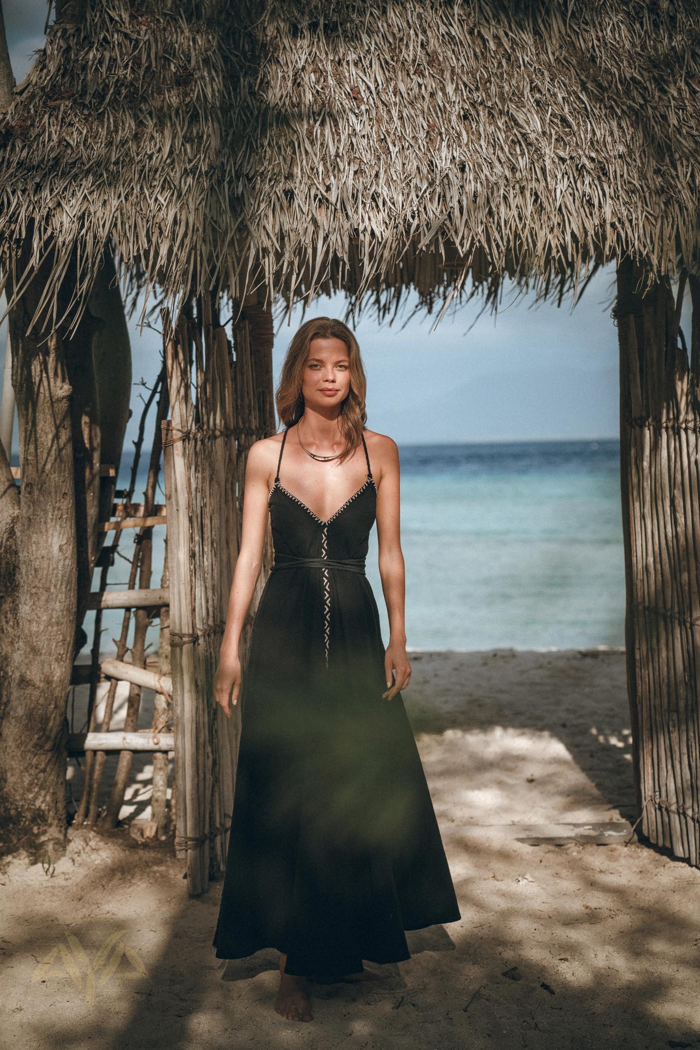 Black Cotton Slip Dress with Hand Embroidery - AYA Sacred Wear