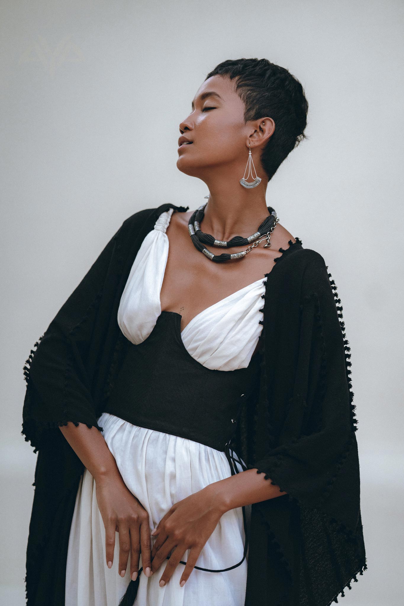 Black Poncho Robe, Boho Cape for Women, Bohemian Kimono Overcoat - AYA Sacred Wear