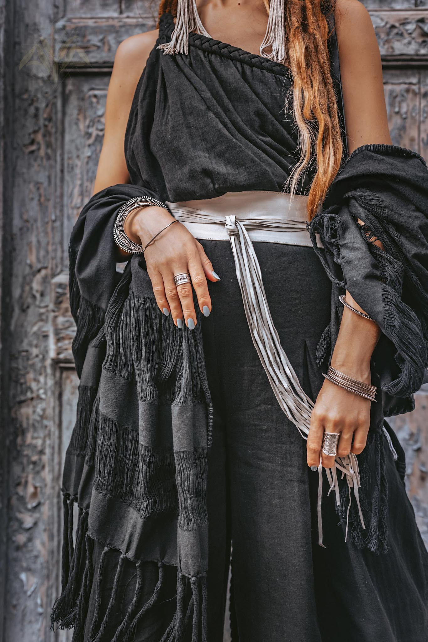 Black Boho Fringe Shawl, Cotton Scarf, Organic Sustainable Shawl - AYA Sacred Wear