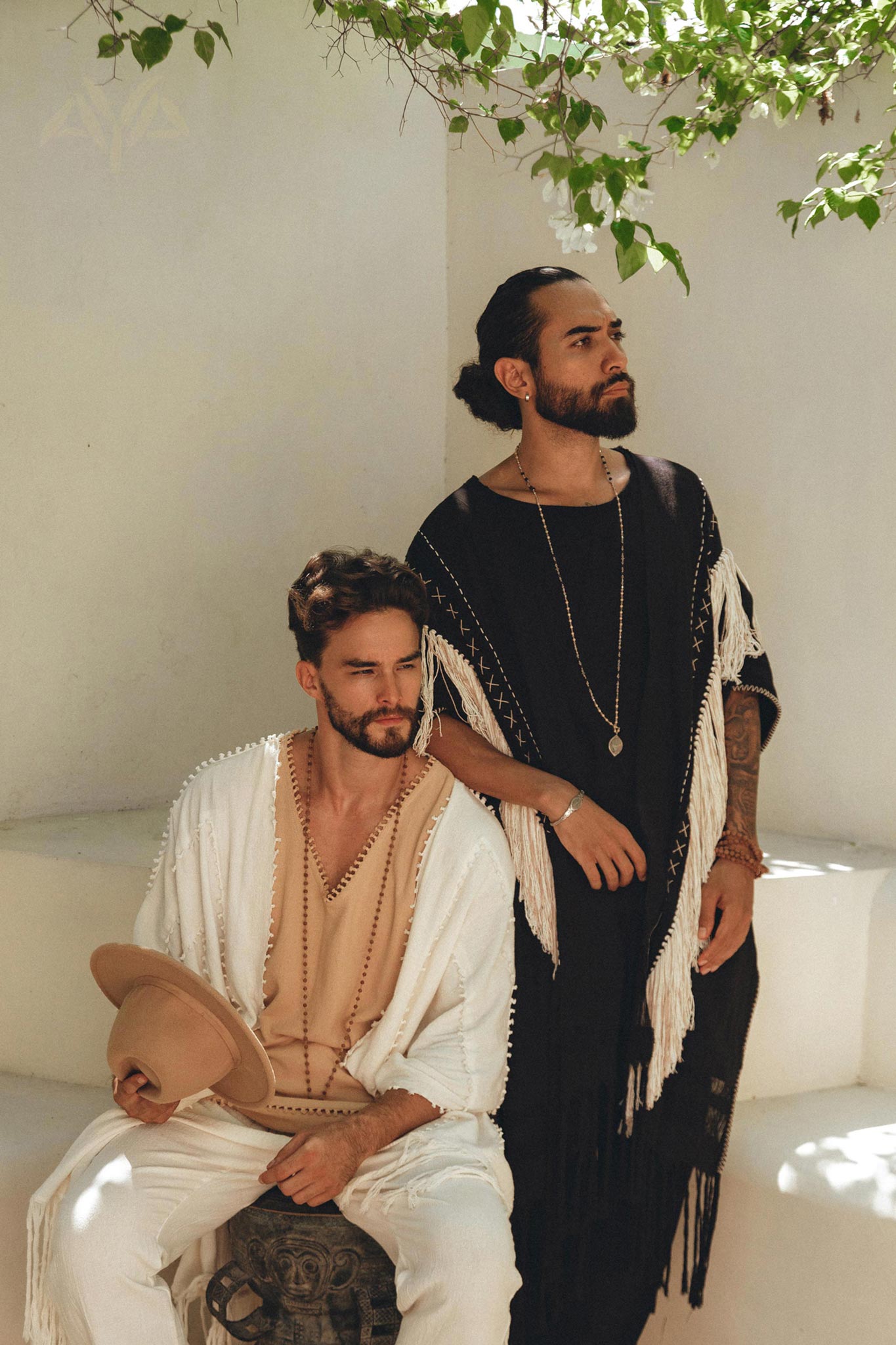 Handwoven Cotton Black Boho Poncho for men By AYA Sacred Wear