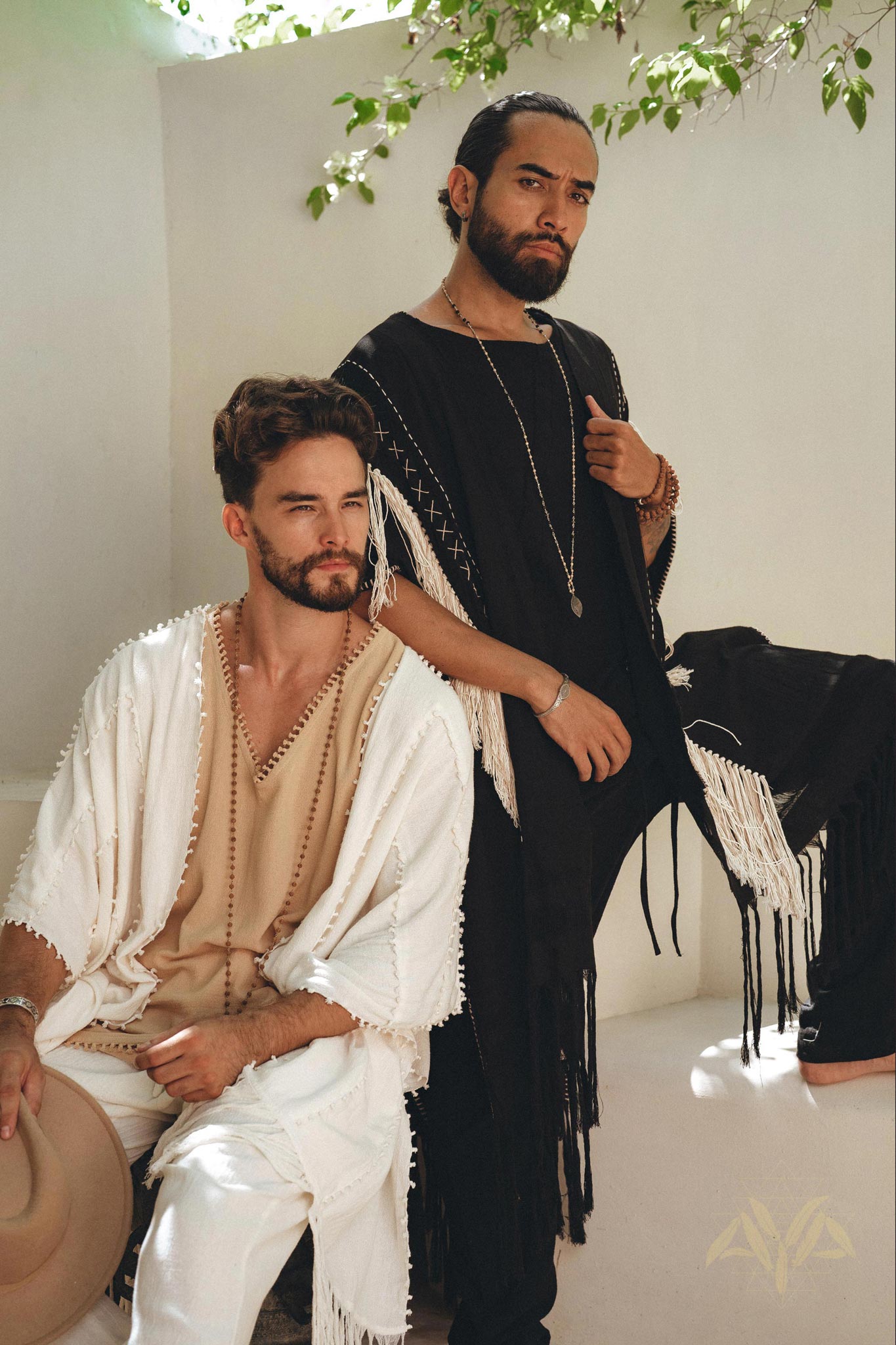 Handwoven Cotton Black Boho Poncho for men By AYA Sacred Wear