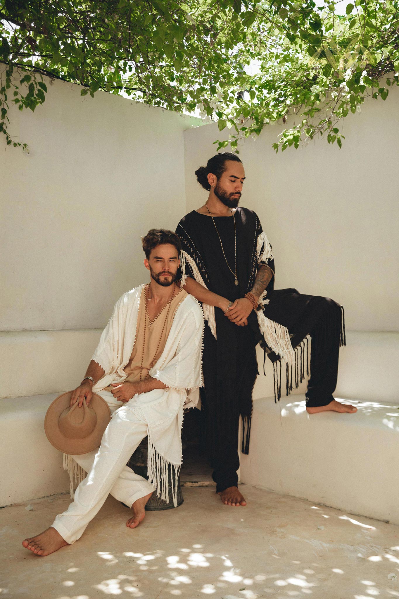 Handwoven Cotton Black Boho Poncho for men By AYA Sacred Wear