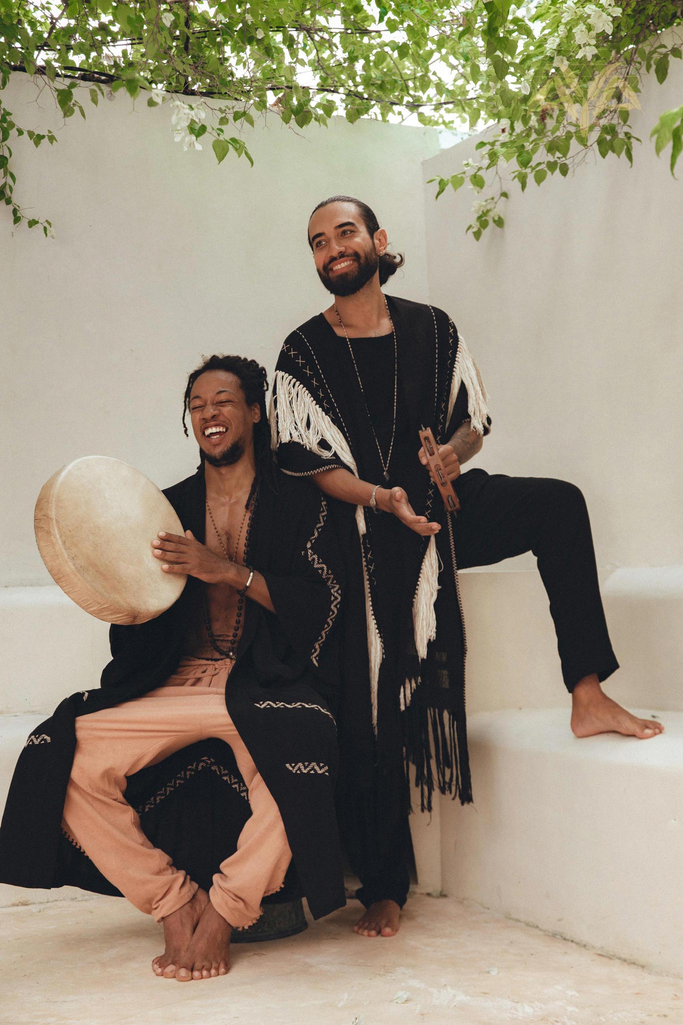Handwoven Cotton Black Boho Poncho for men By AYA Sacred Wear