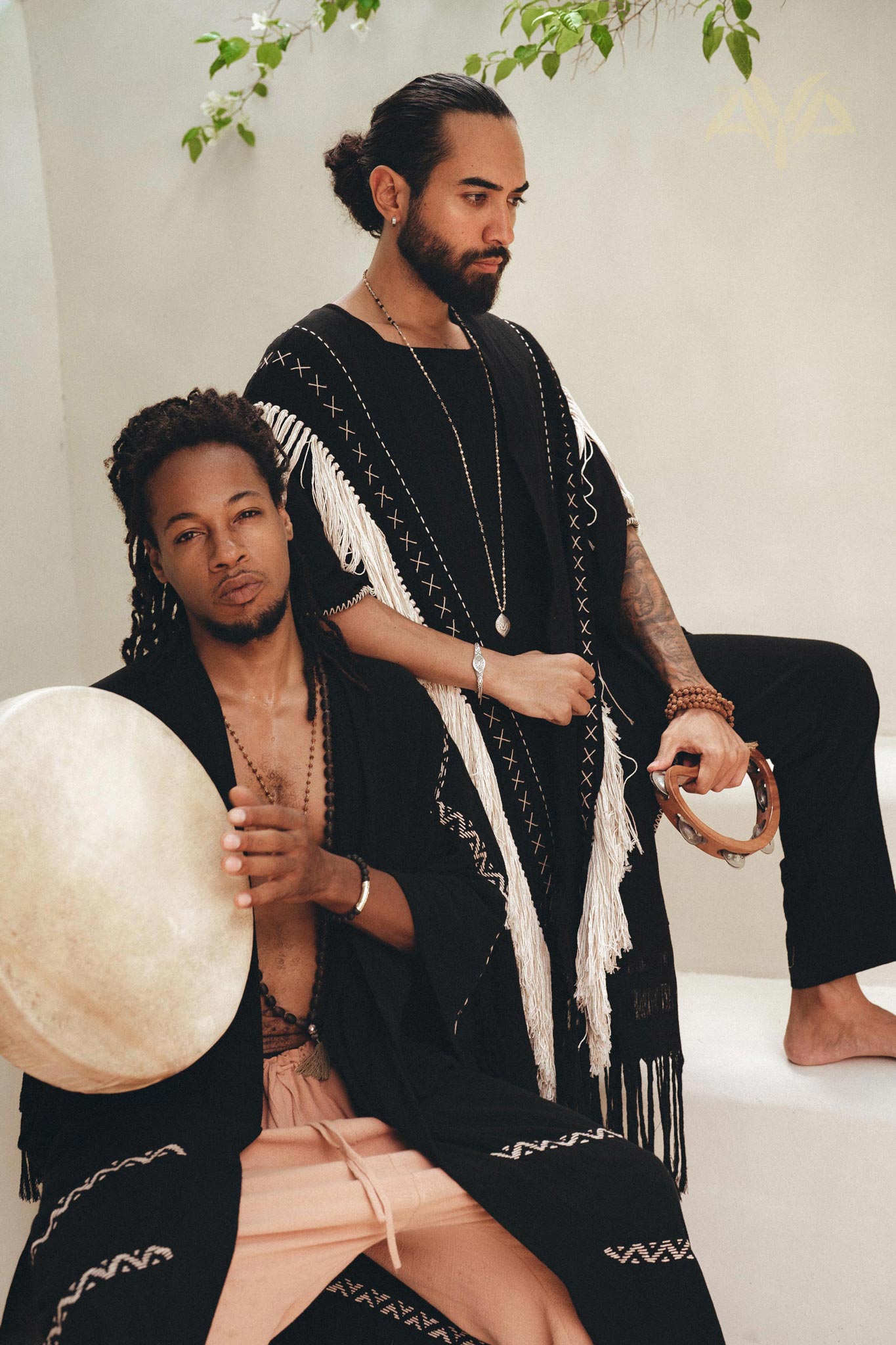 Handwoven Cotton Black Boho Poncho for men By AYA Sacred Wear