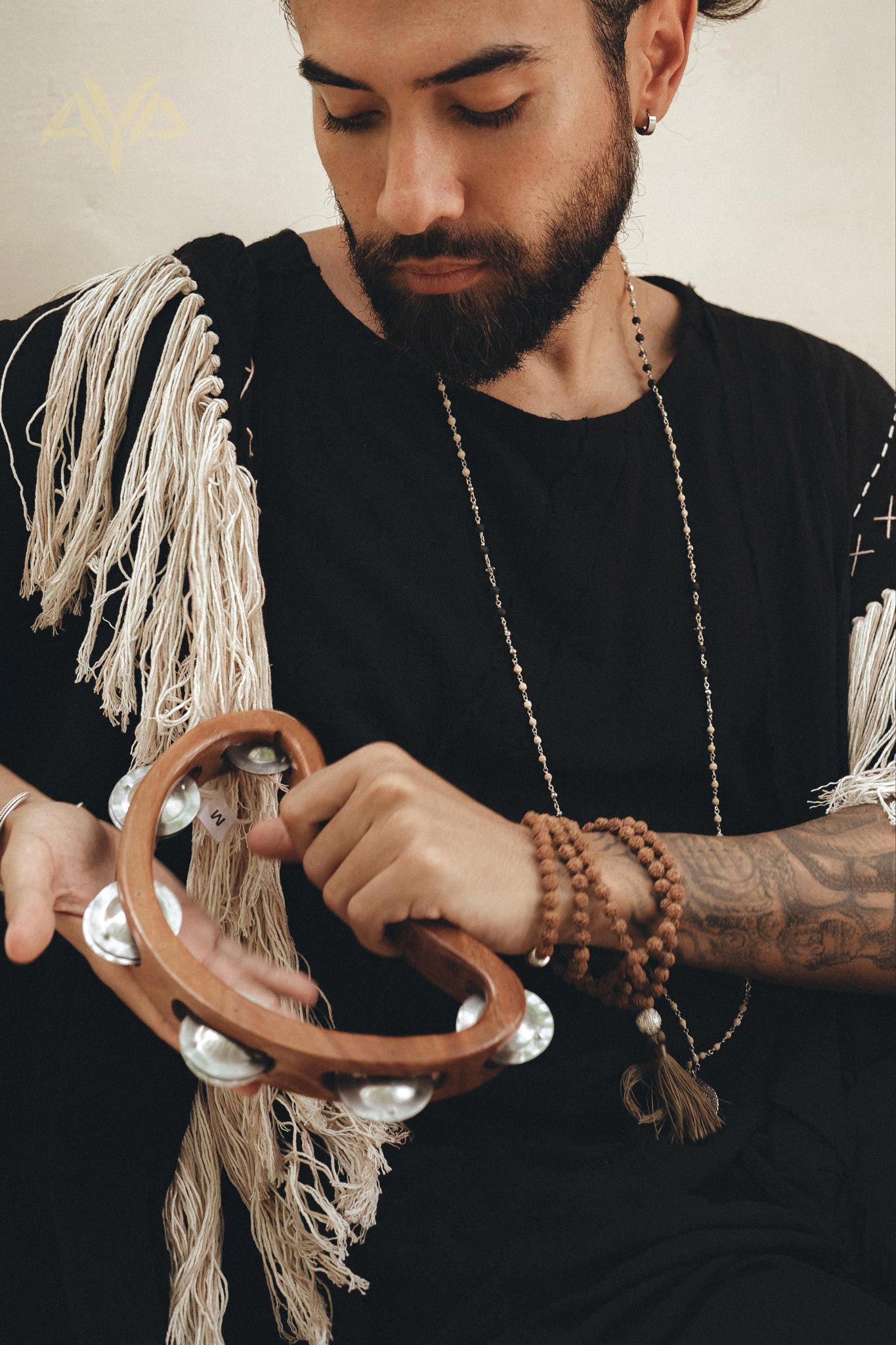 Handwoven Cotton Black Boho Poncho for men By AYA Sacred Wear