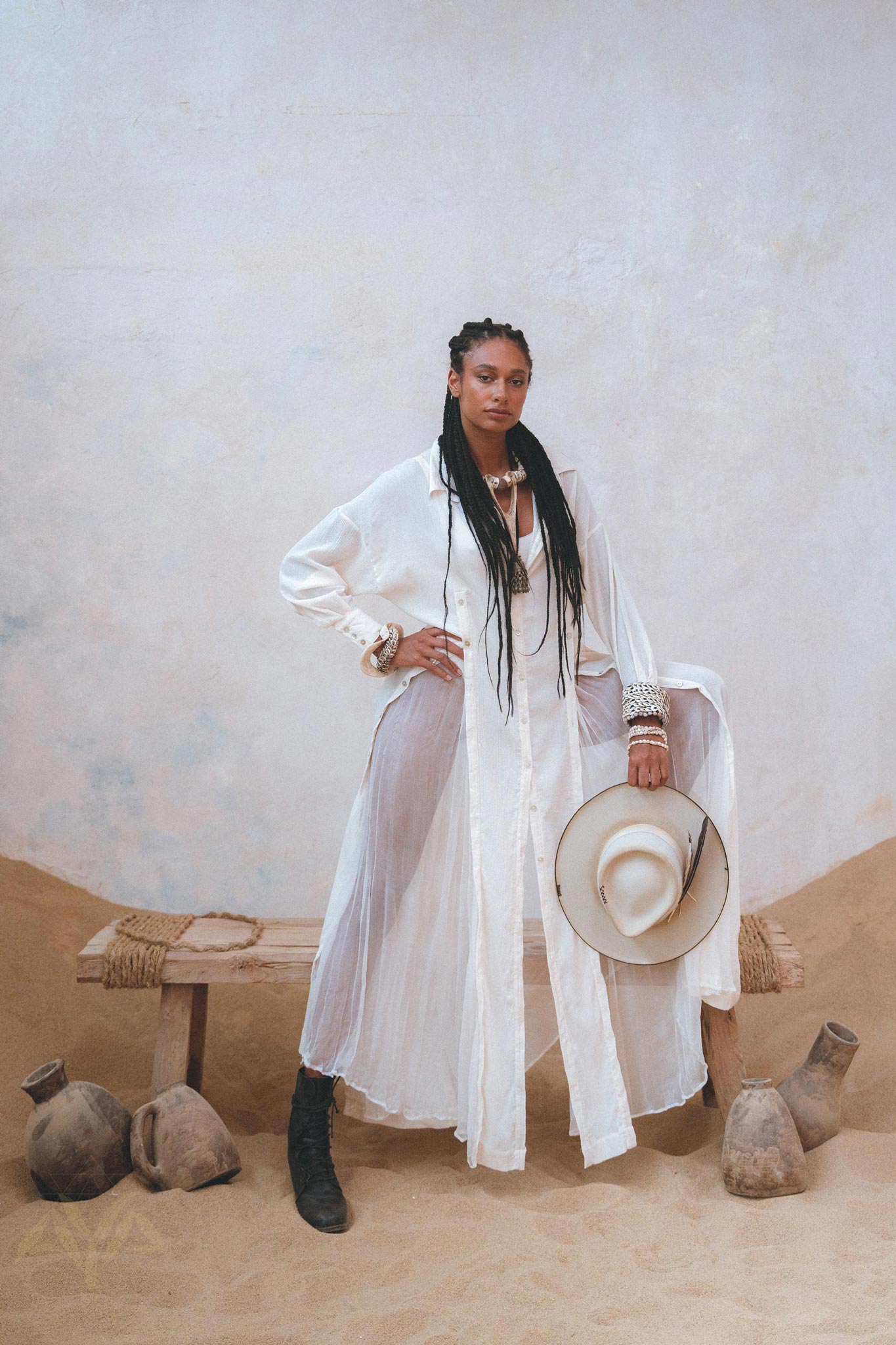 Step up your fashion game with Aya Sacred Wear's Off White Light Cotton Dress.