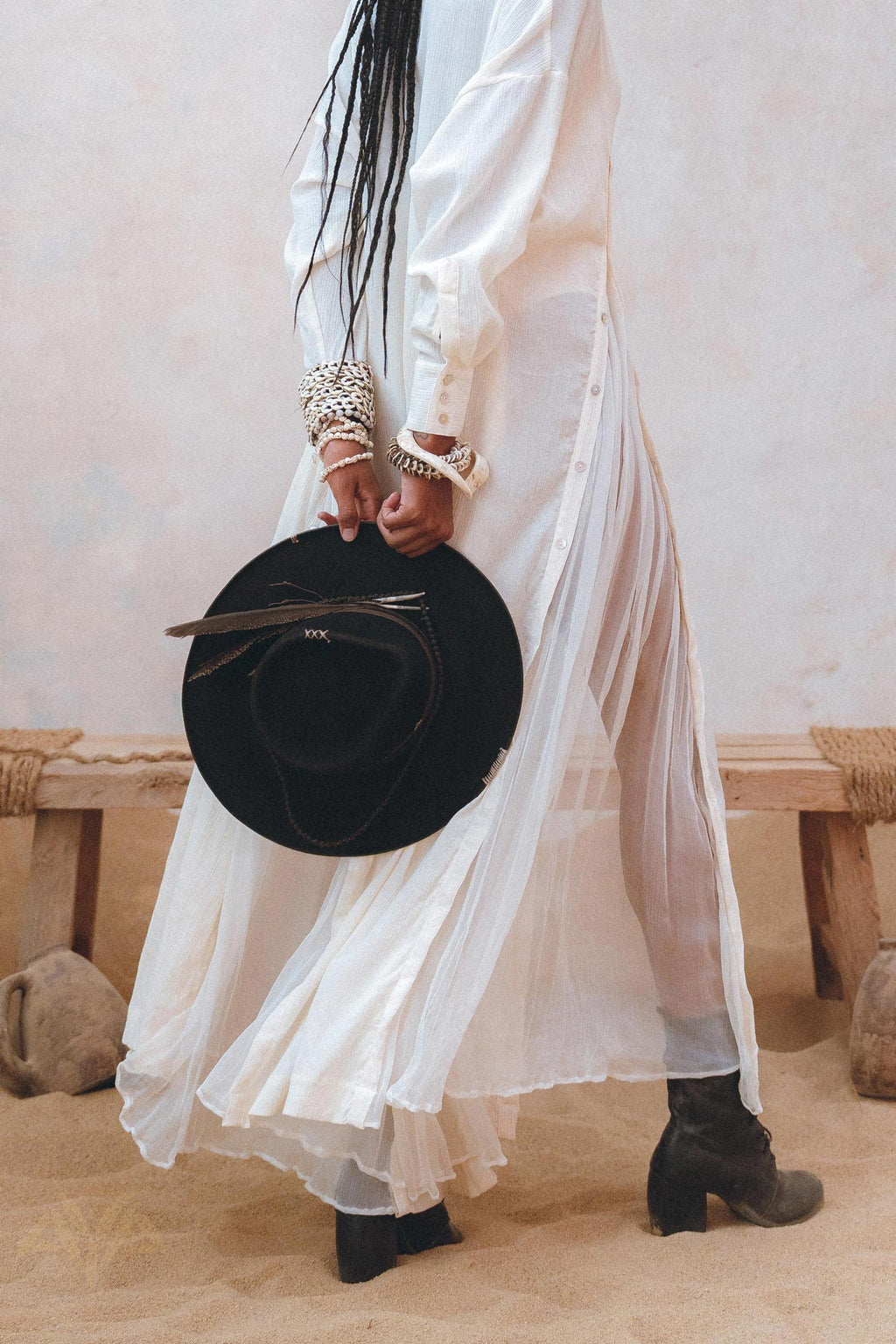 Feel like a goddess in Aya Sacred Wear's Off White Light Cotton Dress.