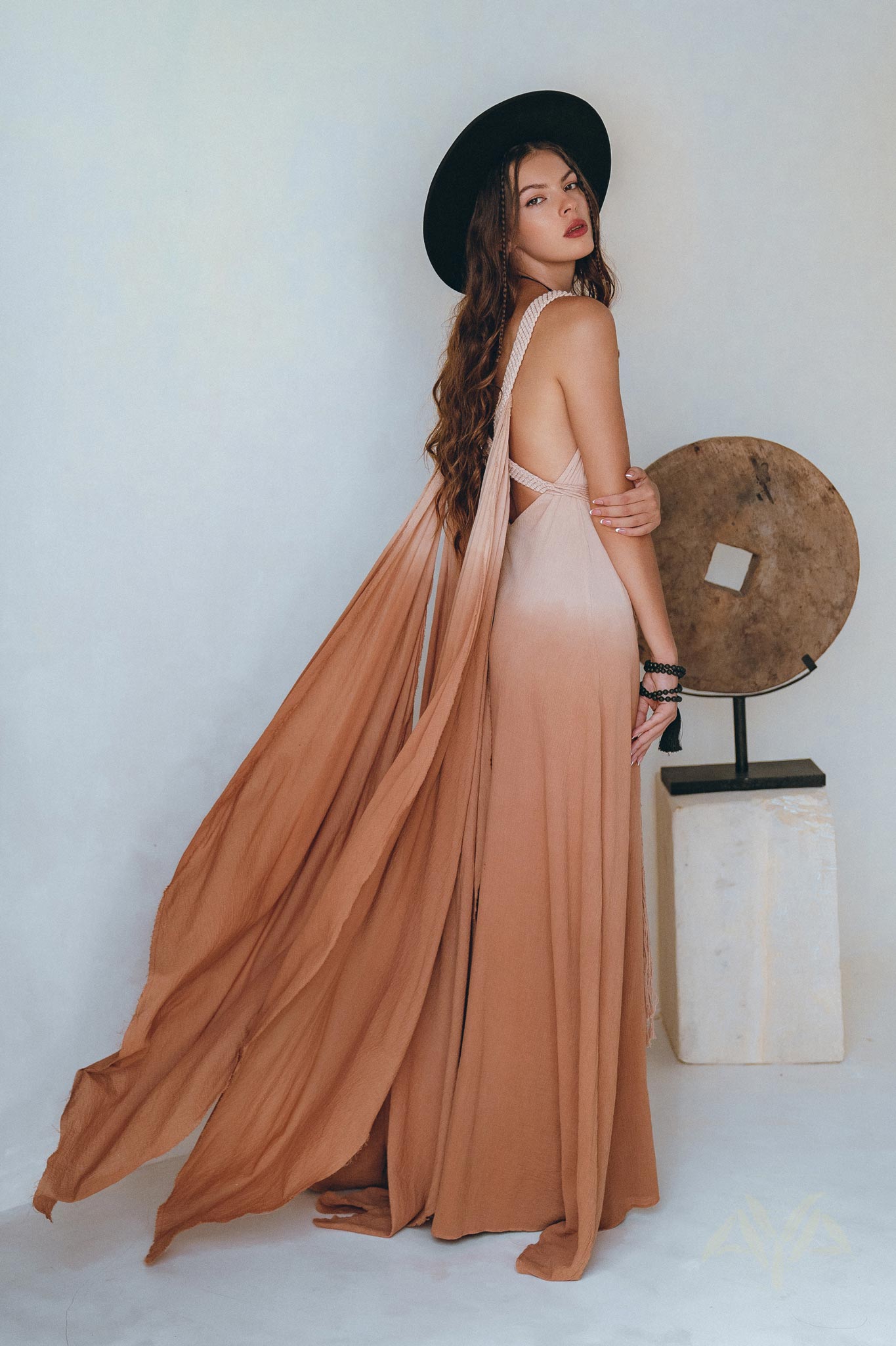 Boho Macrame Bridesmaid Dress, Dusty Pink Multiway Dress, Goddess Dress - AYA Sacred Wear