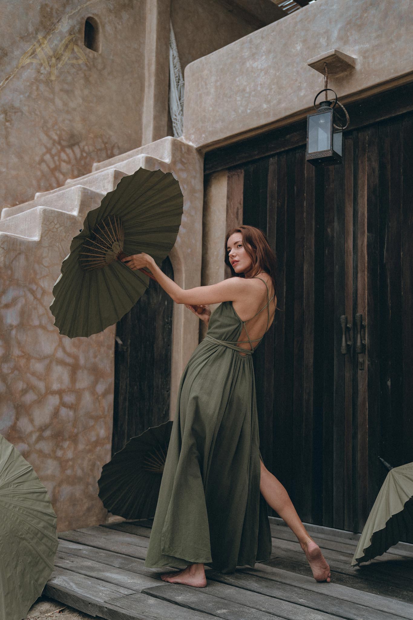 Green Organic Dress, Boho Bridesmaid Dress, Hand Loomed Bohemian Dress Open Back - AYA Sacred Wear