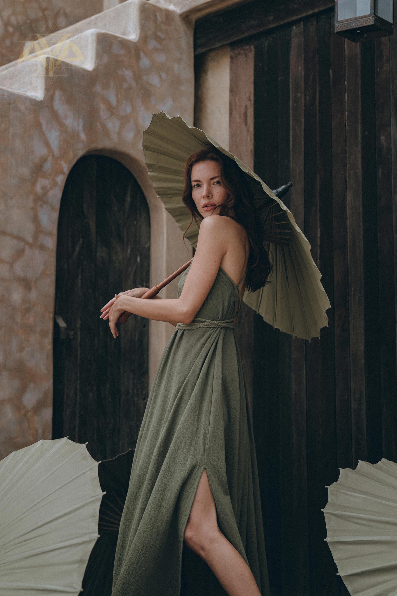Green Organic Dress, Boho Bridesmaid Dress, Hand Loomed Bohemian Dress Open Back - AYA Sacred Wear