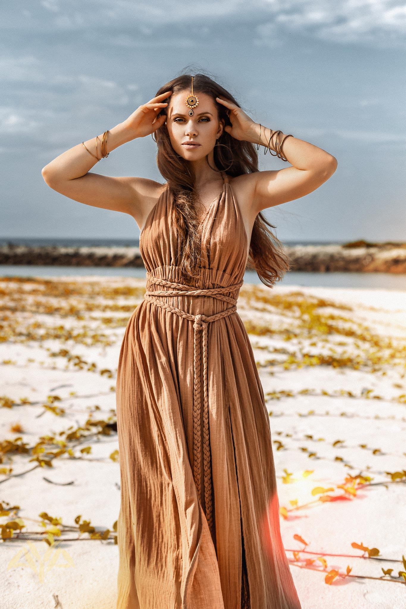 Ochre Greek Goddess Dress bu AYA Sacred Wear