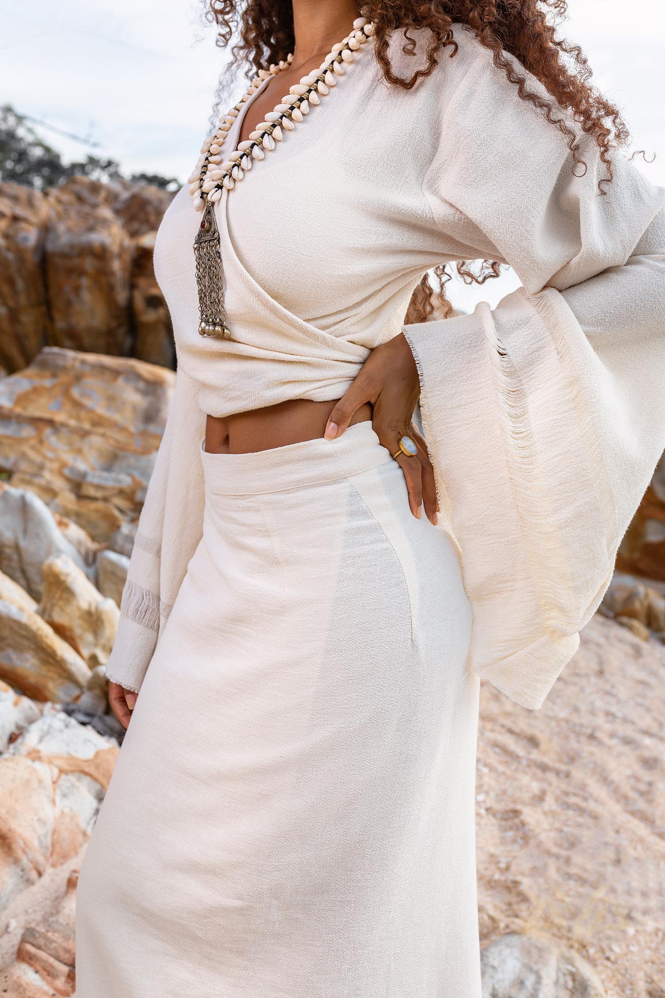 Boho Wrap Top, Wide Sleeve Crop Top, Organic Kimono Blouse - AYA Sacred Wear