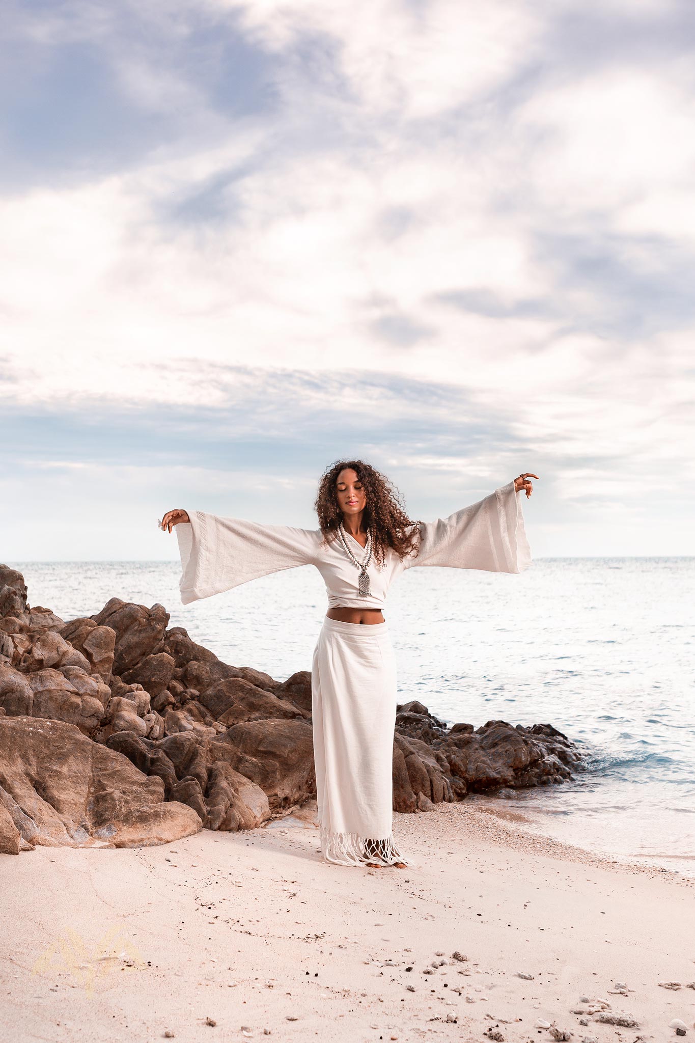 Boho Wrap Top, Wide Sleeve Crop Top, Organic Kimono Blouse - AYA Sacred Wear