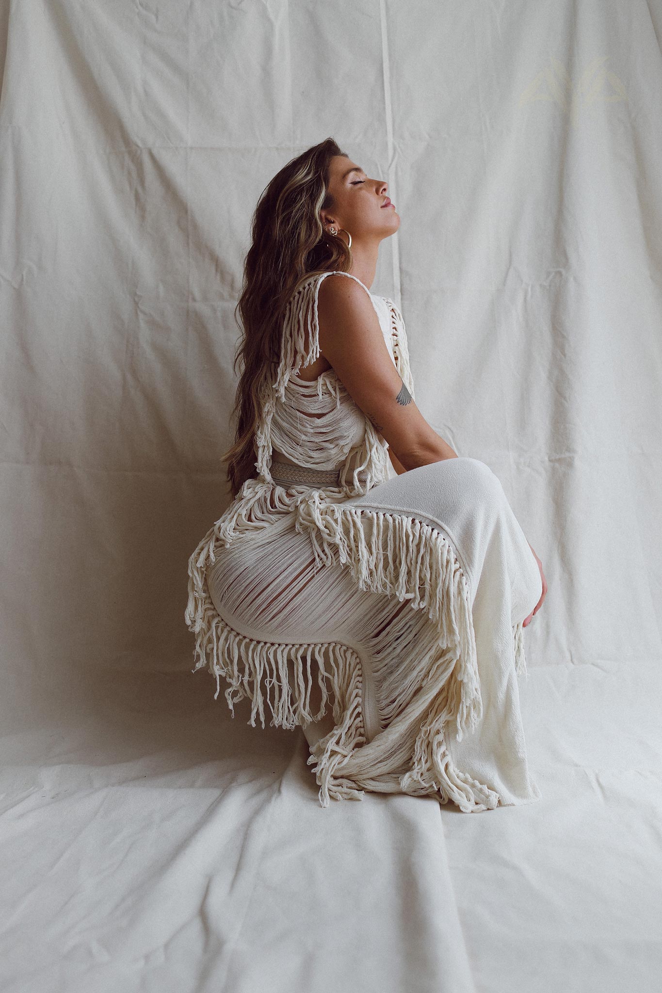 Boho Beach Wedding Dress, Bohemian Wedding Dress Hand Loomed with Tassels - AYA Sacred Wear