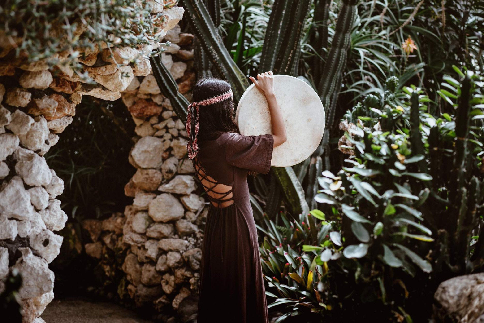 Brown Organic Cotton Boho Dress with Half Sleeves - AYA Sacred Wear