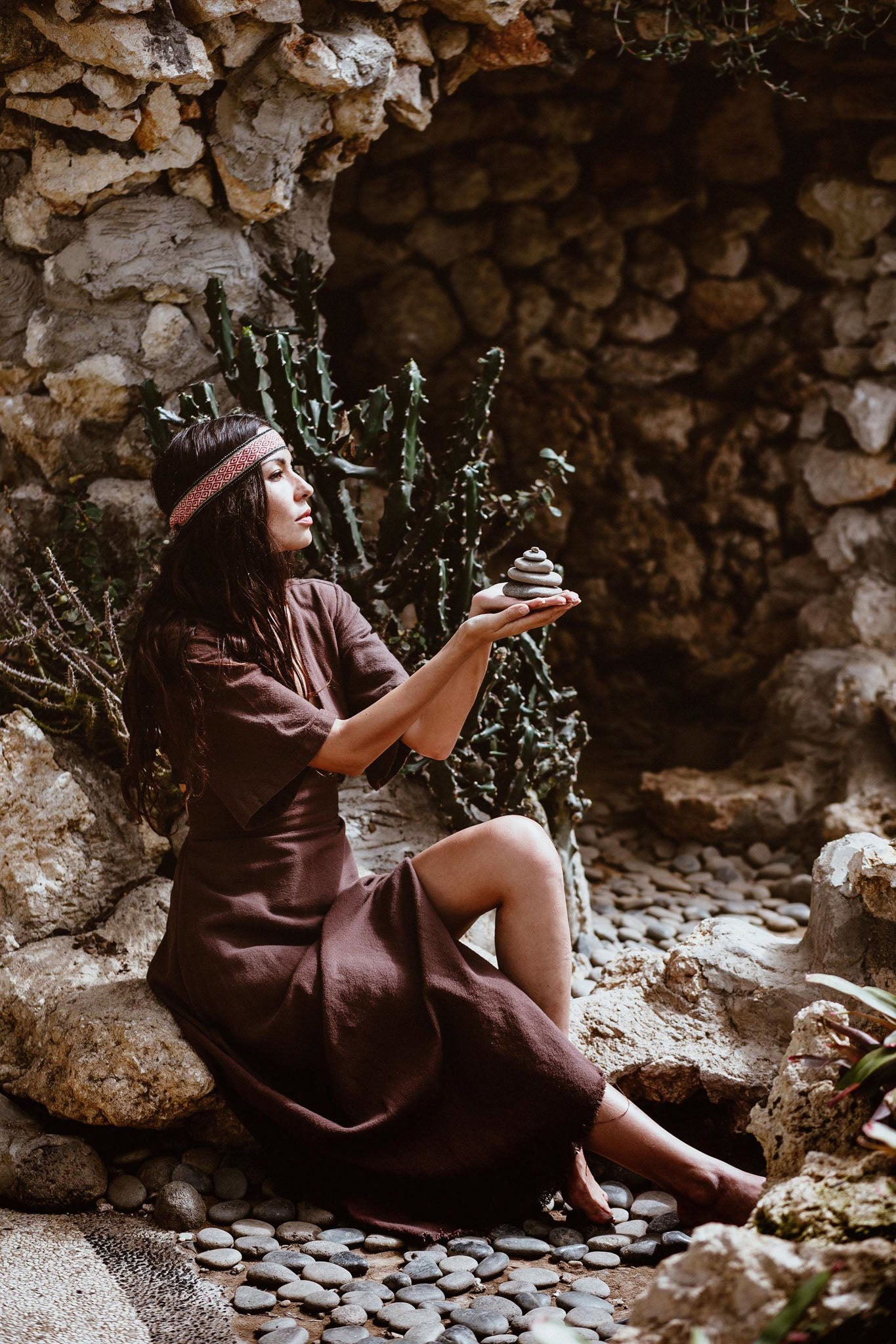 Brown Organic Cotton Boho Dress with Half Sleeves - AYA Sacred Wear