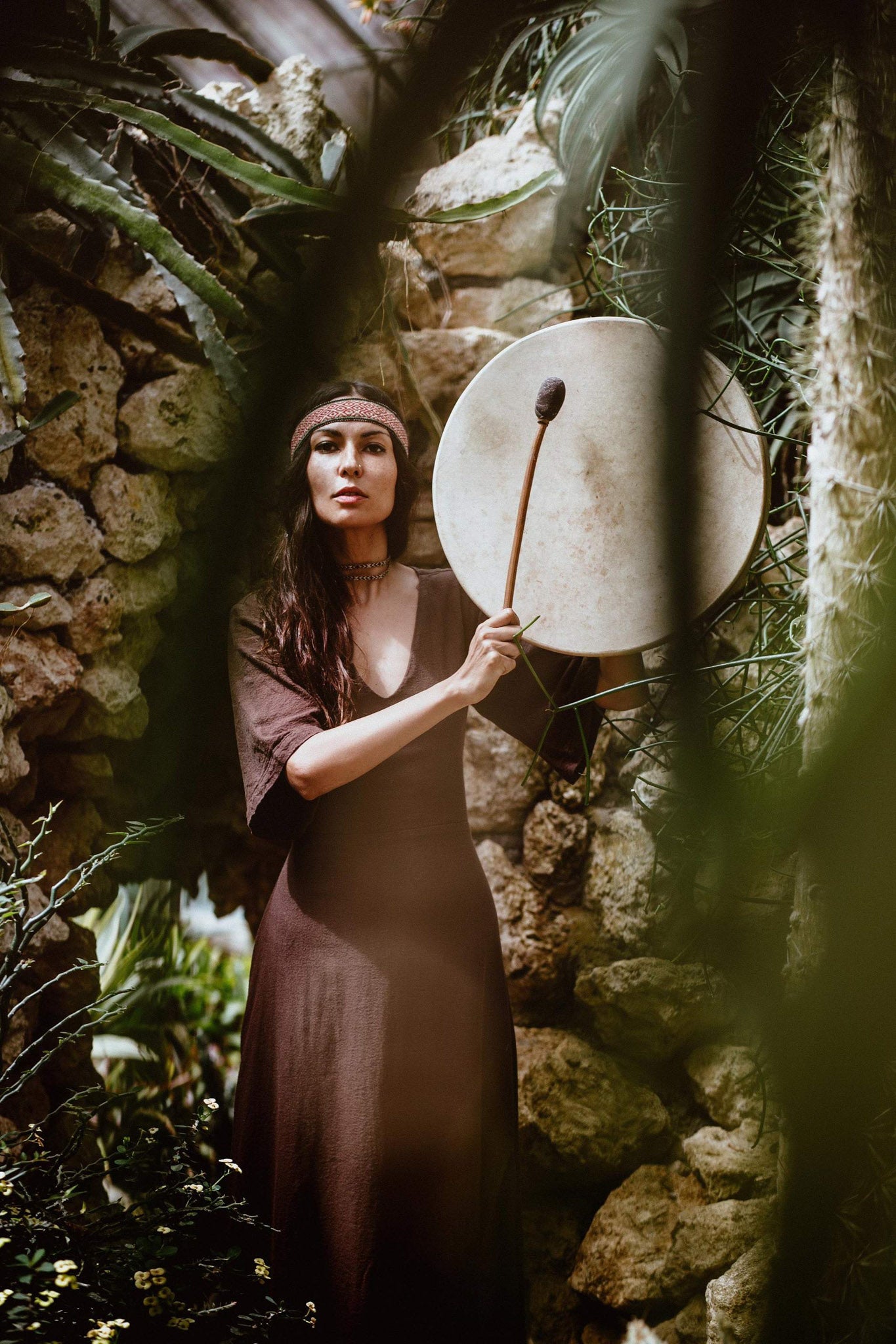 Brown Organic Cotton Boho Dress with Half Sleeves - AYA Sacred Wear